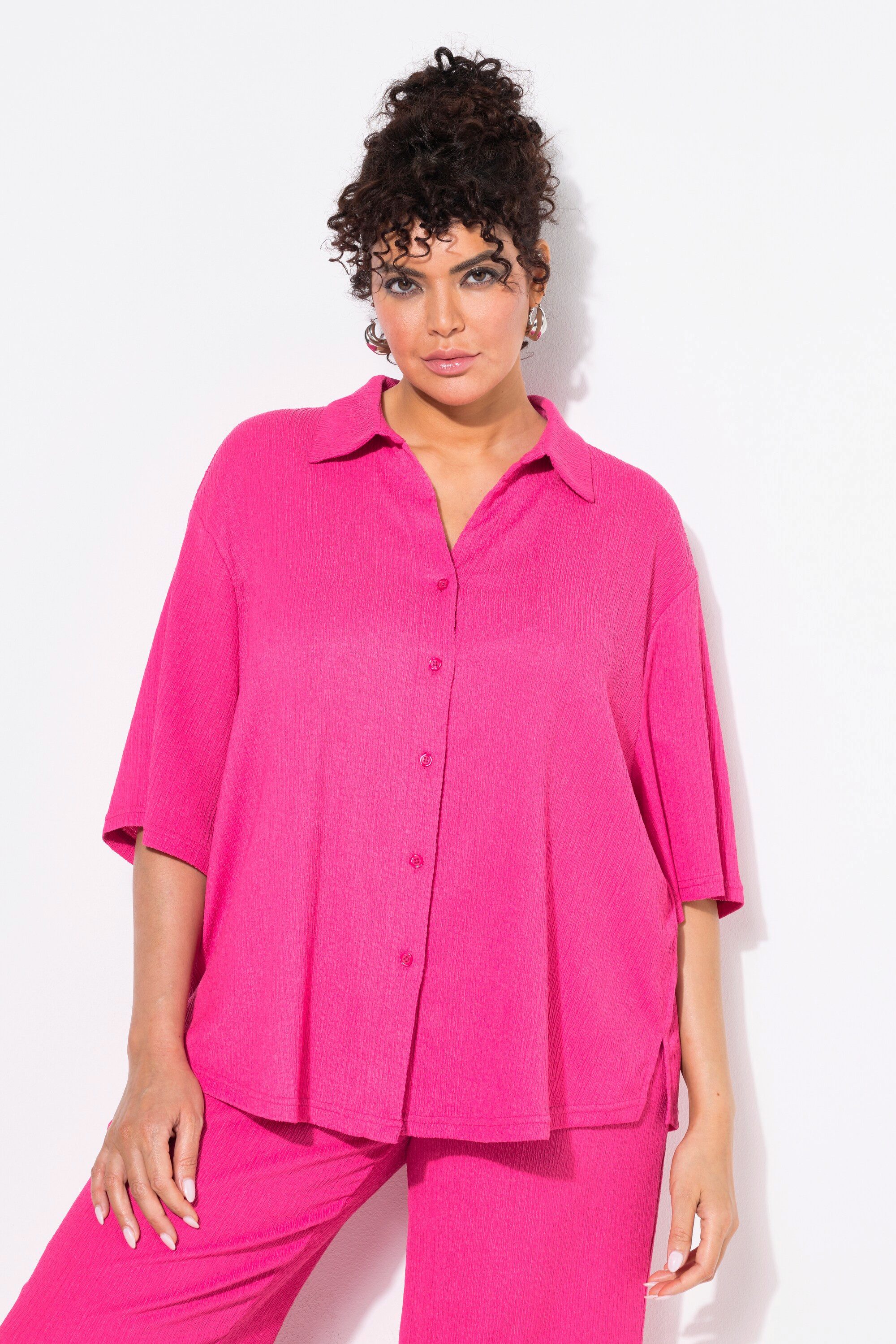 Hemdbluse Bluse Struktur Hemdkragen Halbarm