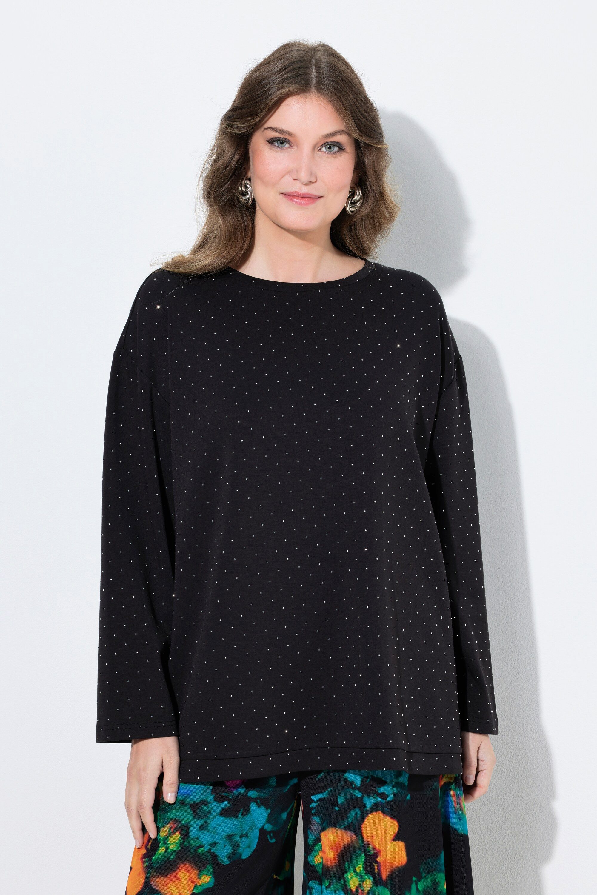 MIAMODA Sweatshirt Sweatshirt Boxy Fit Scuba-Sweat Glitzersteinchen