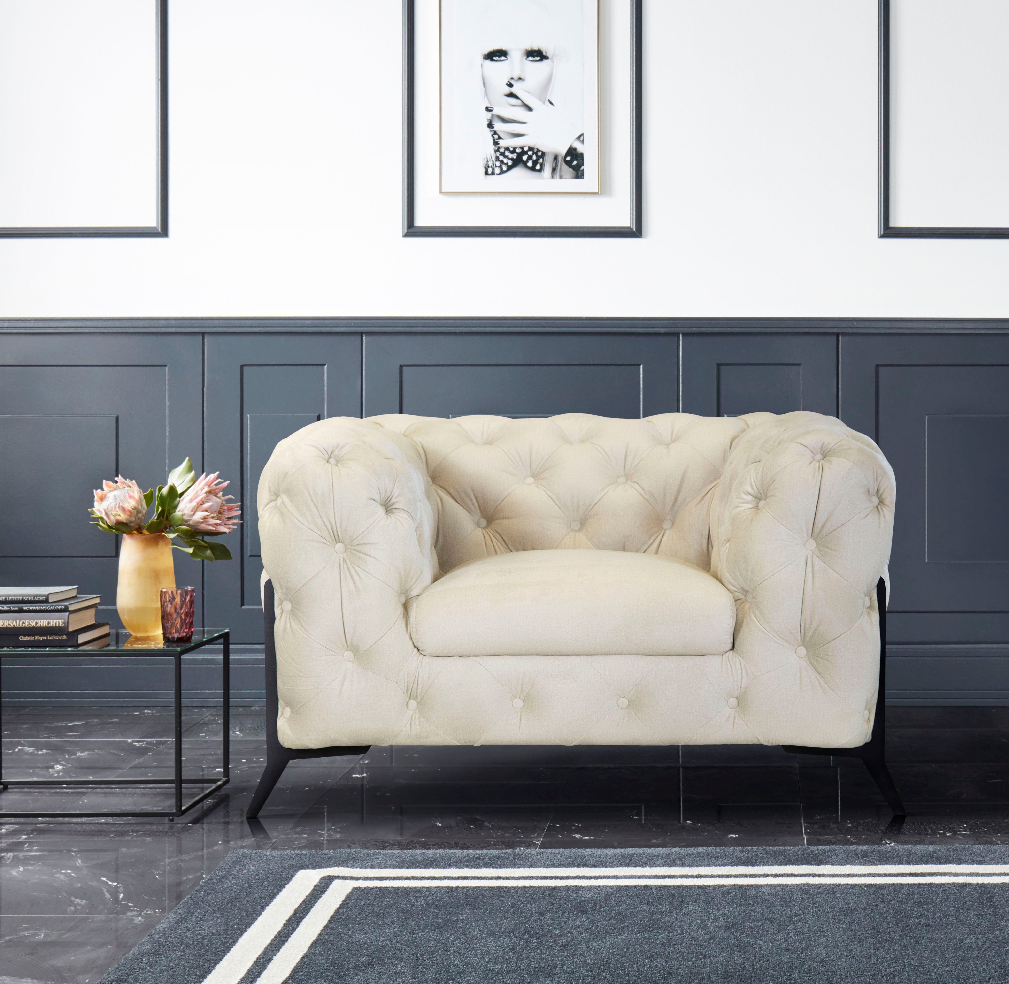 Home affaire Chesterfield-Sessel Amaury Sessel, aufwändige Knopfheftung, moderne Chesterfield Optik, Fußfarbe wählbar