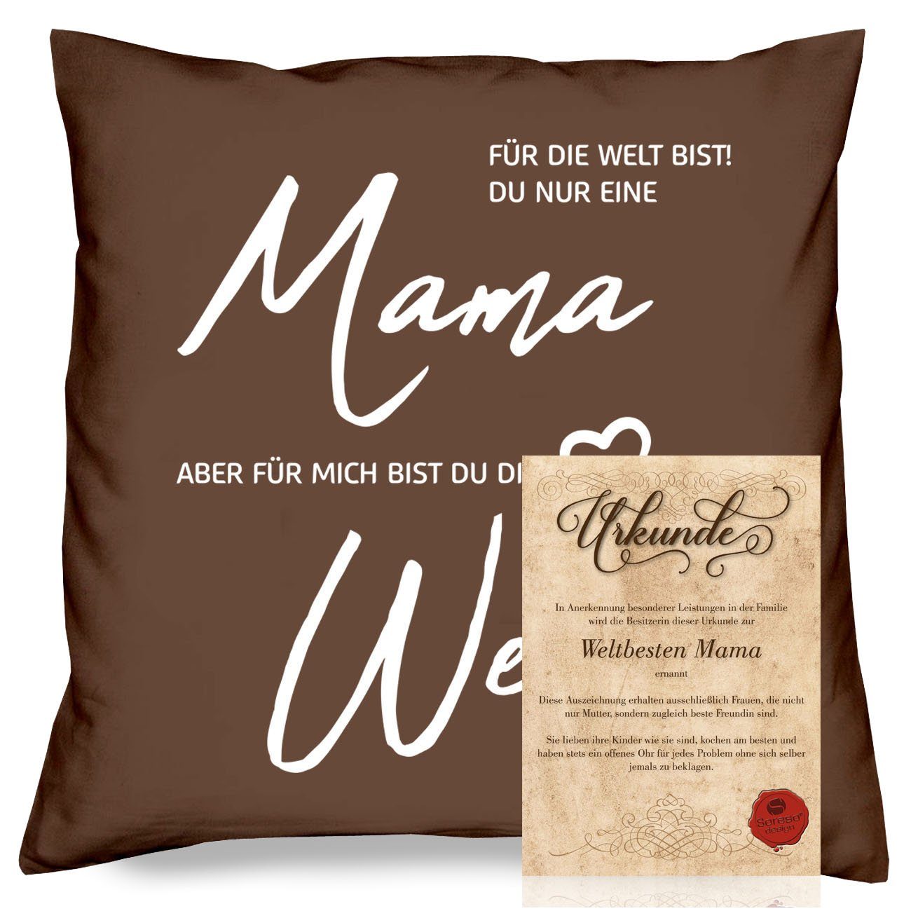 Soreso® Dekokissen Kissen Muttertagsgeschenk Muttertag für Weihnachten, Geburtstag Geschenk Geburtstagsgeschenk Urkunde + Weihnachtsgeschenk Mama