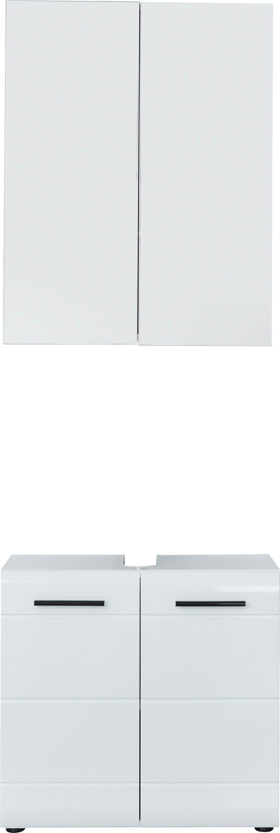welltime Badmöbel-Set Sovana, (Set, 2-St), Badezimmermöbel Waschtisch und Spiegelschrank mit verstellbaren Böden