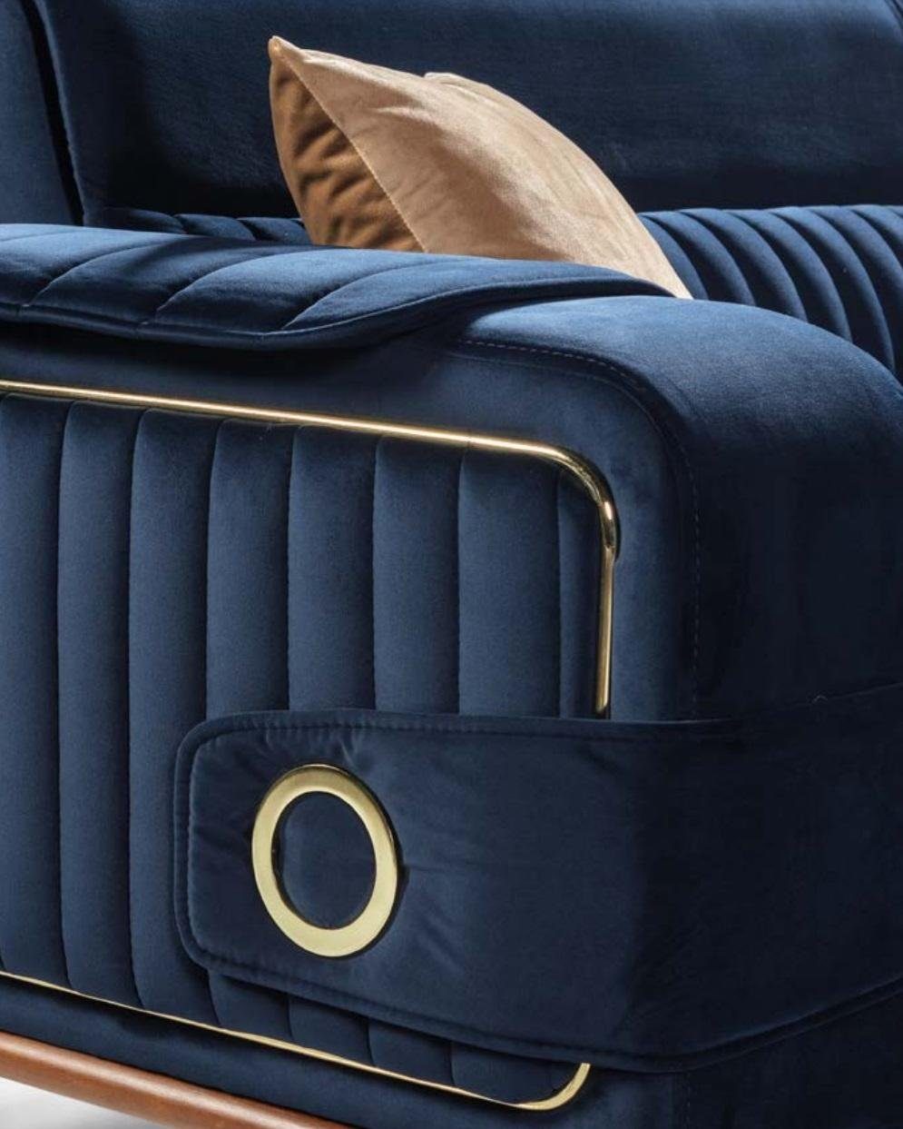Made Dreisitzer Design in Sofa Luxus Couche, Sofa Blaue Couch Samt JVmoebel Europe