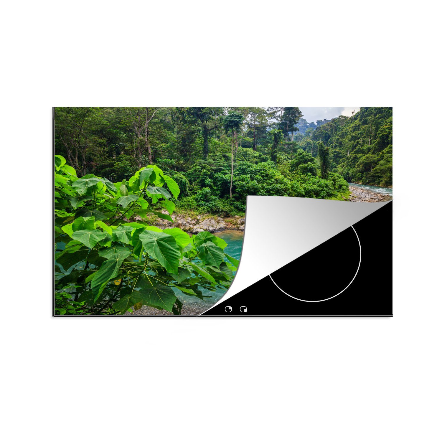 MuchoWow Herdblende-/Abdeckplatte Wasser durch den Nationalpark von Bukit Lawang in Indonesien, Vinyl, (1 tlg), 81x52 cm, Induktionskochfeld Schutz für die küche, Ceranfeldabdeckung