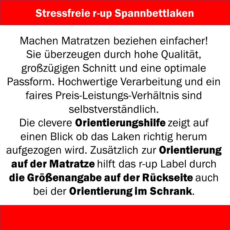 r-up Spannbettlaken Passt 90x200 bis 200x220cm erhältlich! 130 g/m², Baumwolle, Gummizug: fest eingenähtes dauerelastisches Rundumgummi, (1 Stück), (90x200-100x – Bild 5 von 5