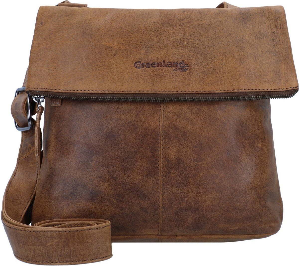 GreenLand Nature Umhängetasche Montana Flap Crossbody Tasche Braun, echt Leder