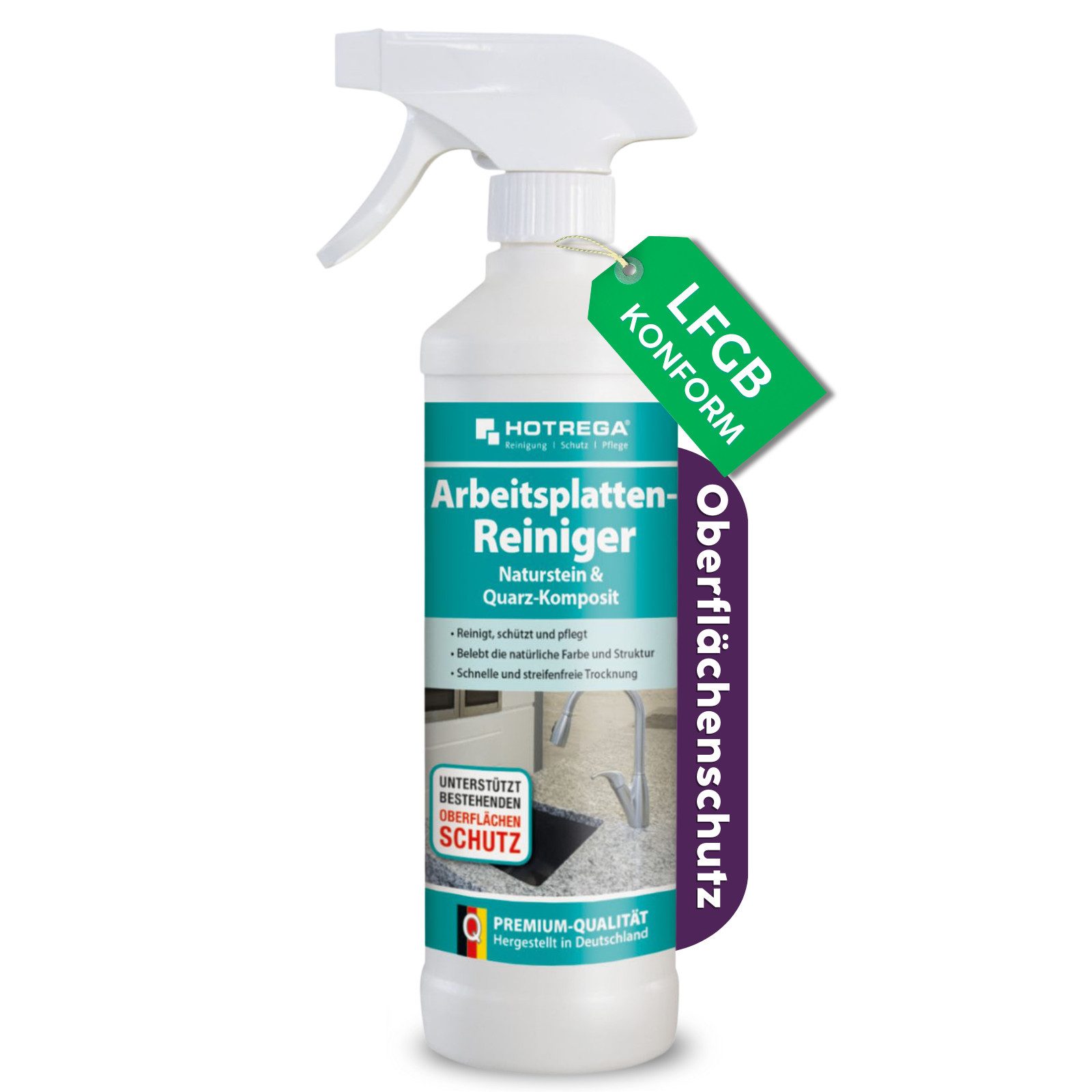 HOTREGA® Arbeitsplatten Reiniger Naturstein Quarz Komposit Pflegereiniger 500ml Küchenreiniger