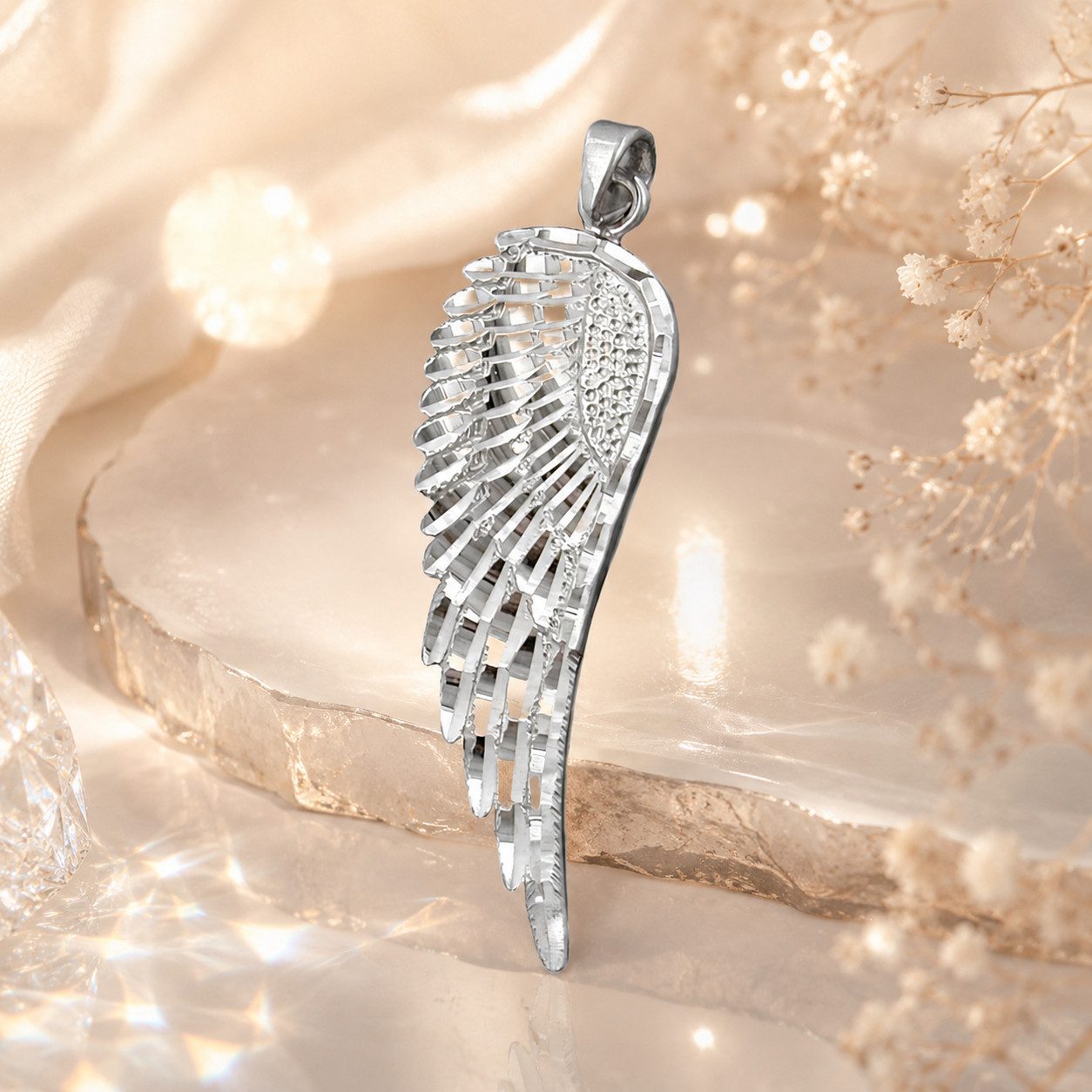unbespielt Flügelanhänger Anhänger Engelsflügel diamantiert 925 Silber 37 x 12 mm, Silberschmuck für Damen und Herren