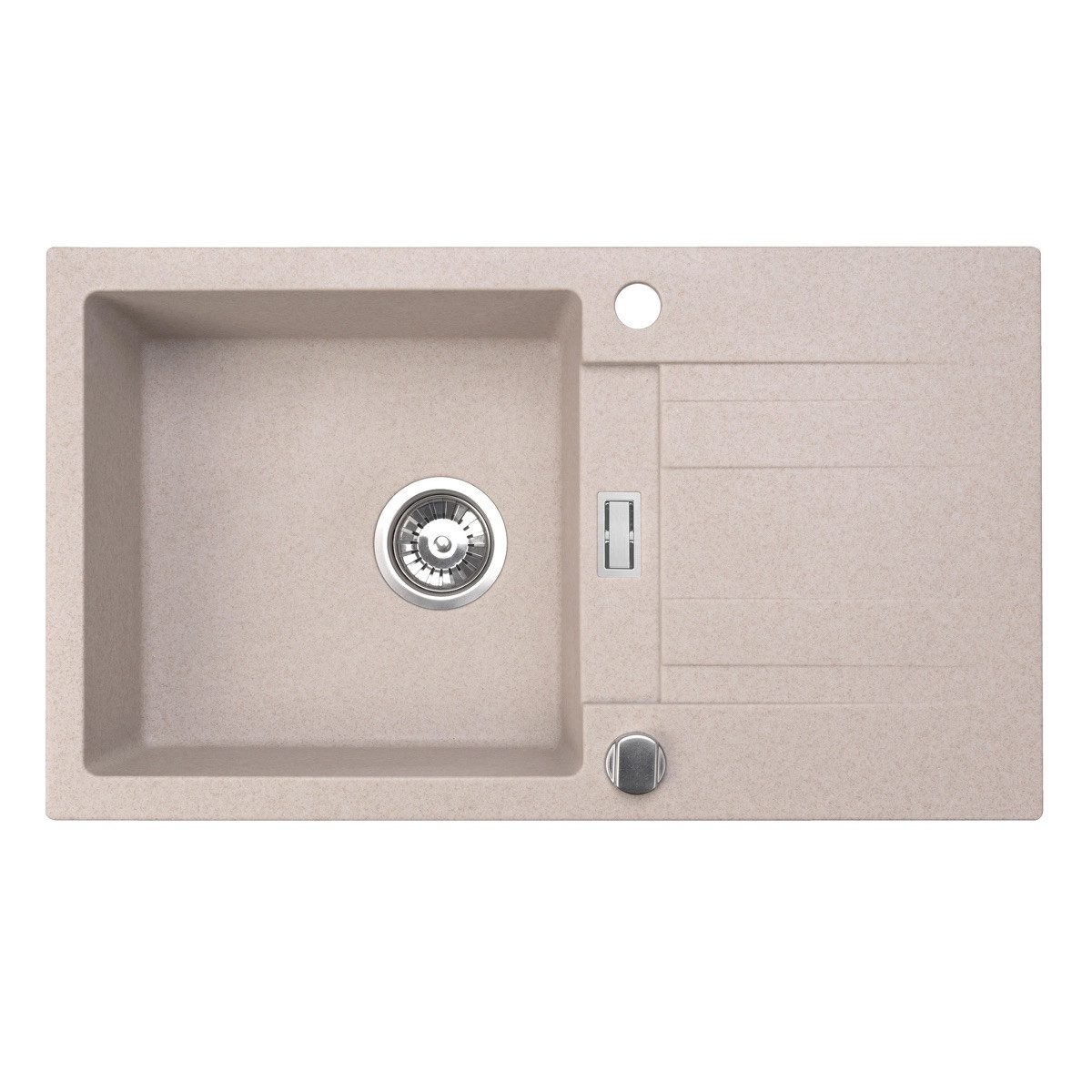 Homeline Granitspüle Granitspüle Londonn Schwarz Weiß Beige Grau Küchenspüle 76x44 cm, 76/44 cm, (Spar-Set, 3 St., Inklusive Wasserhahn und Ablaufgarnitur), Mehrere Farben