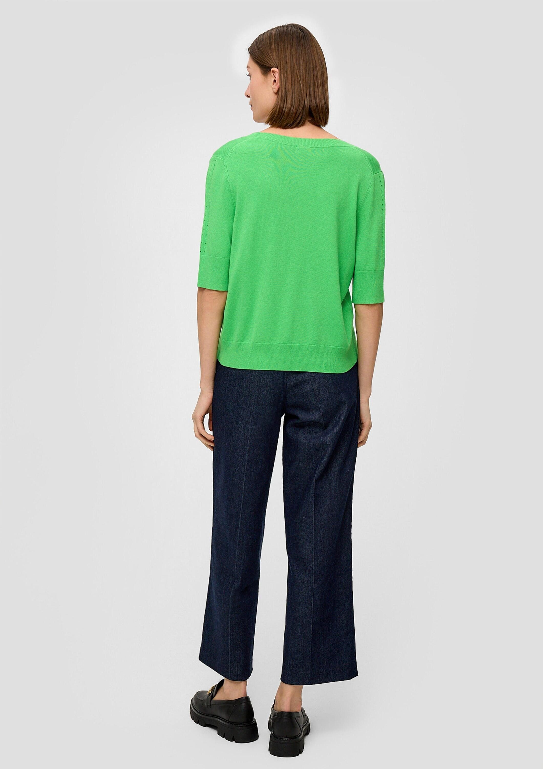 s.Oliver Kurzarmpullover Strickpullover Strickshirt mit Lochmuster