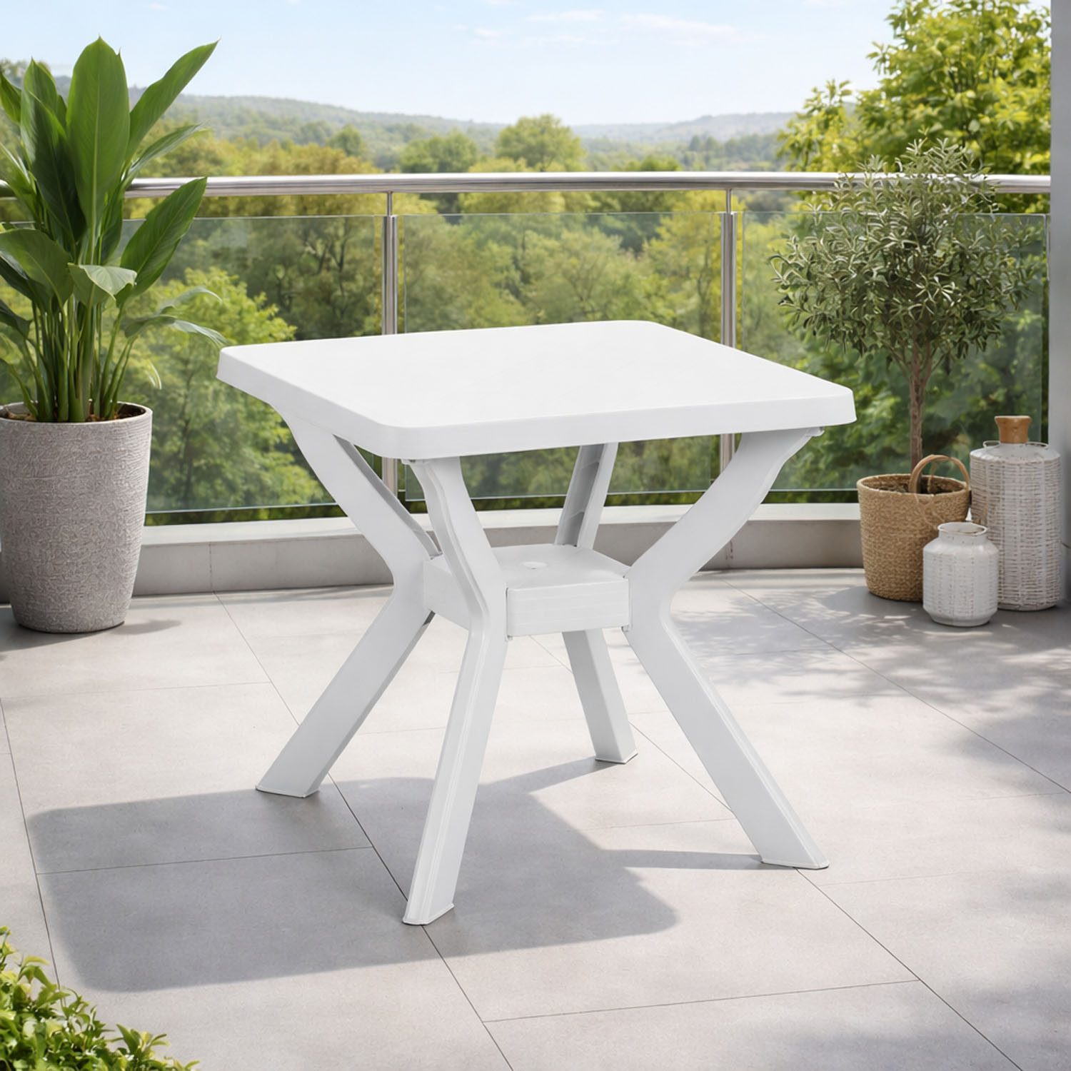 Mojawo Küchentisch Gartentisch Reno Eckig Weiß Balkontisch Wetterfest robust 70x70x72cm