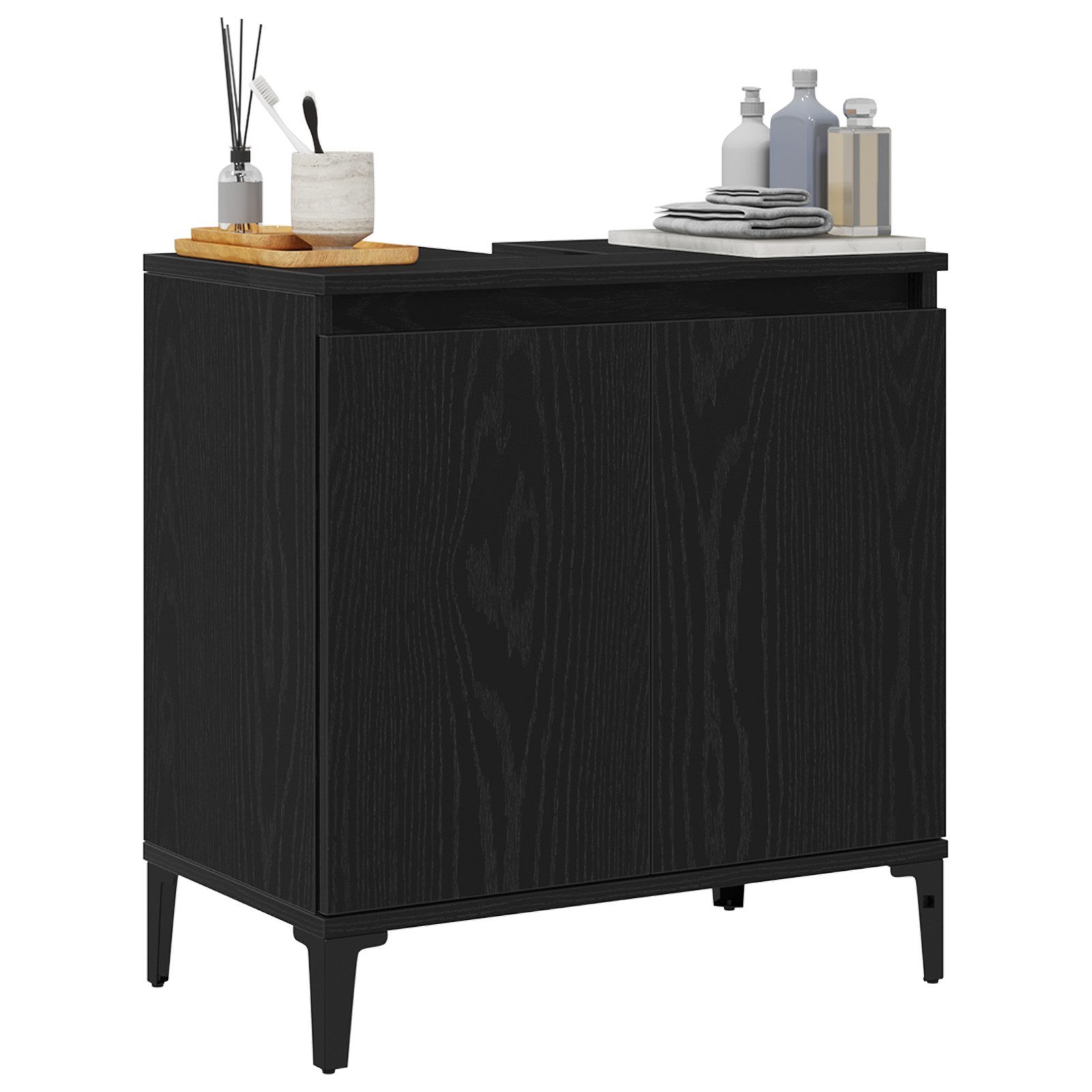vidaXL Badezimmerspiegelschrank Waschbeckenunterschrank Schwarz Eiche 58x33 günstig online kaufen
