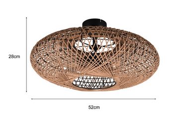 meineWunschleuchte LED Deckenleuchte, Dimmfunktion, LED wechselbar, Warmweiß, große ausgefallene Boho Korblampe für Treppenhaus, Lampenschirm Ø 52cm