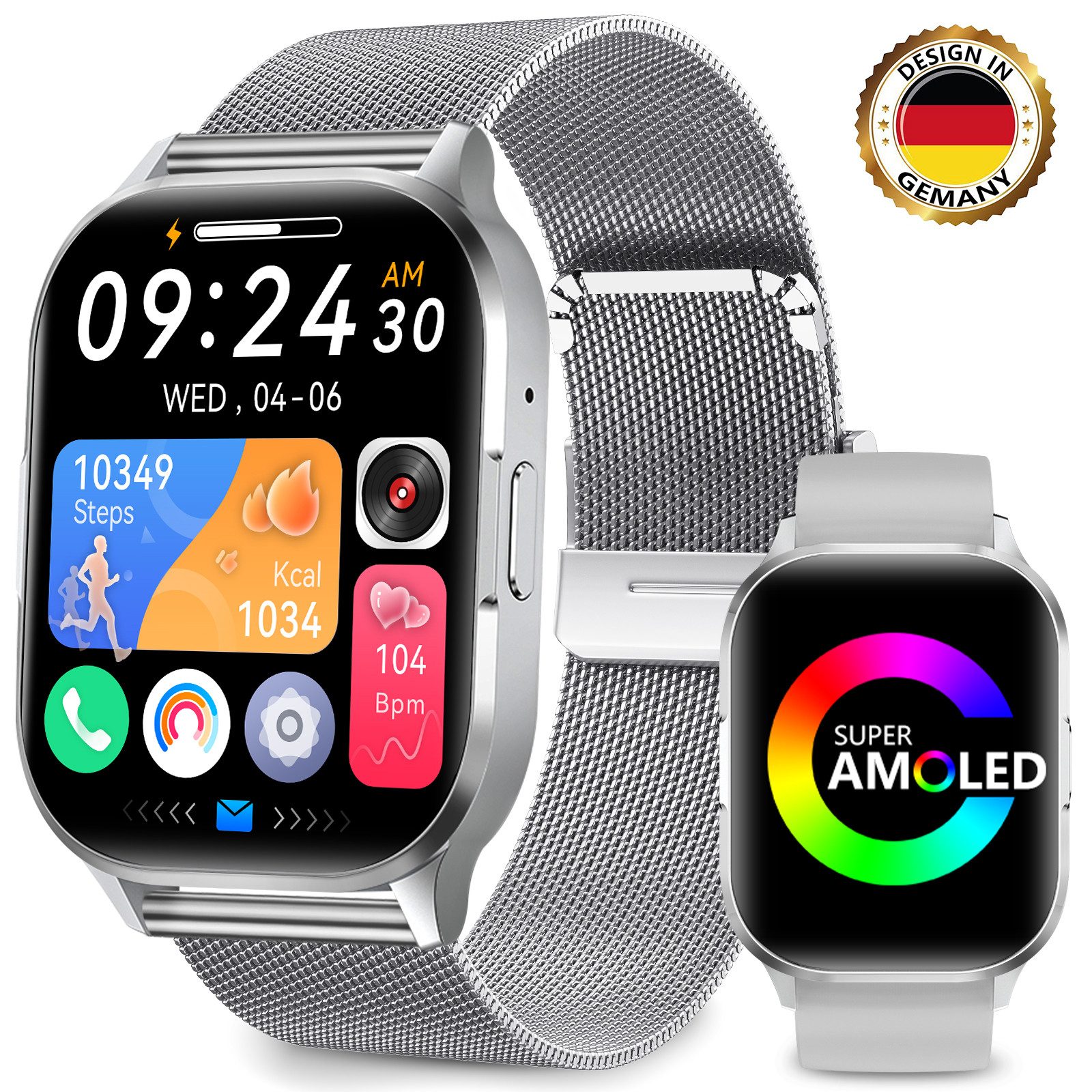 Smartwatch,Fitness Tracker Uhr für Damen Herren mit Telefonfunktion Smartwatch