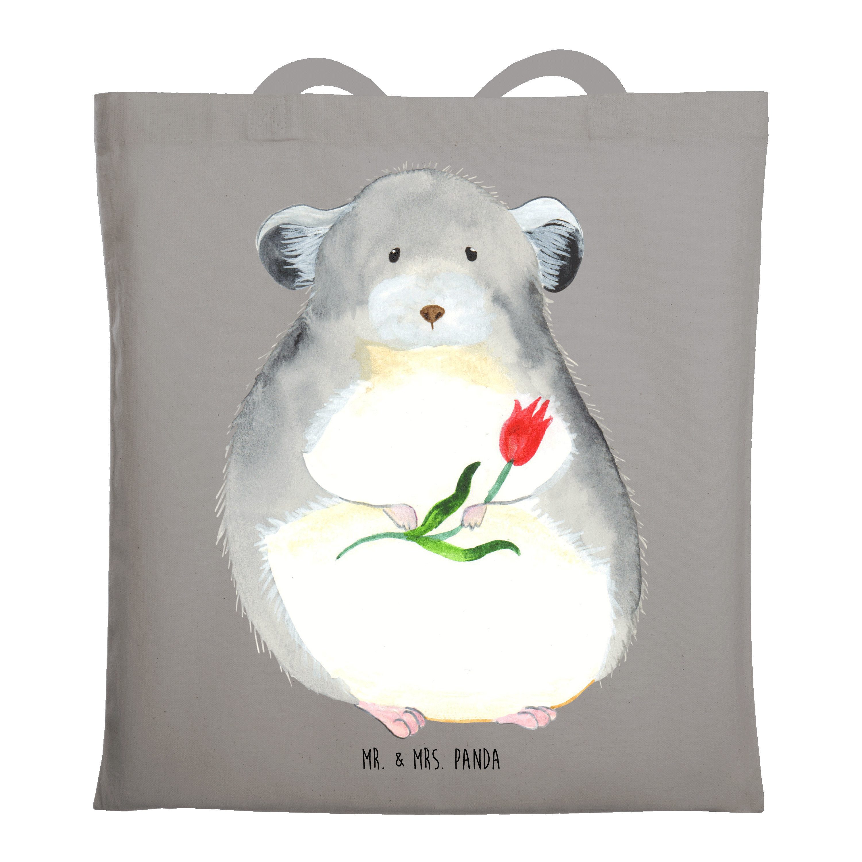 Mr. & Mrs. Panda Tragetasche Chinchilla Blume, Tote Bag, Light Grey, Chinchillas, Laptoptasche, Ta (Packung), Büro dokumententasche baumwoll shopper