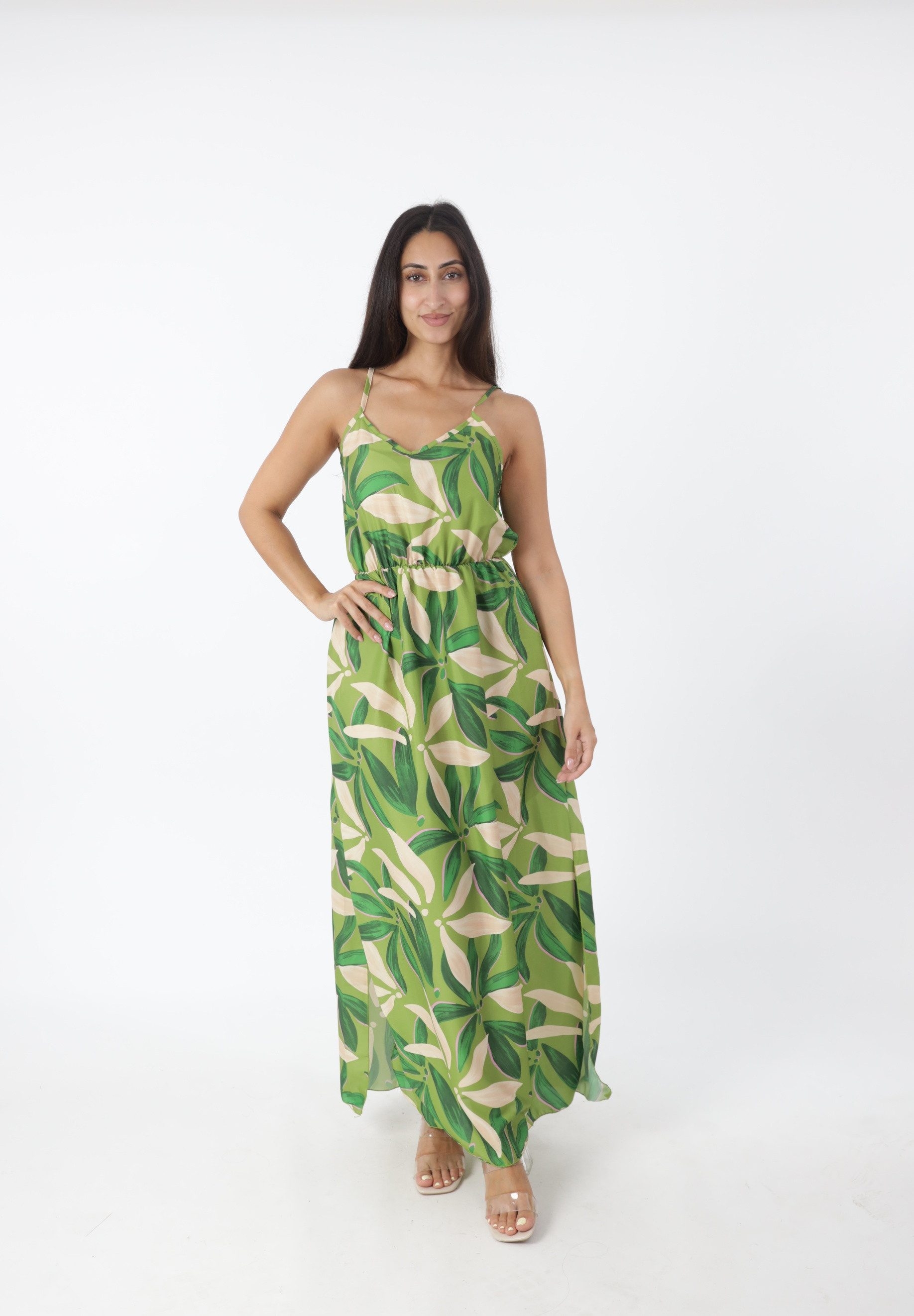 Sommerkleid Maxikleid mit modernem Muster – Sommerliches Kleid mit V-Ausschnitt