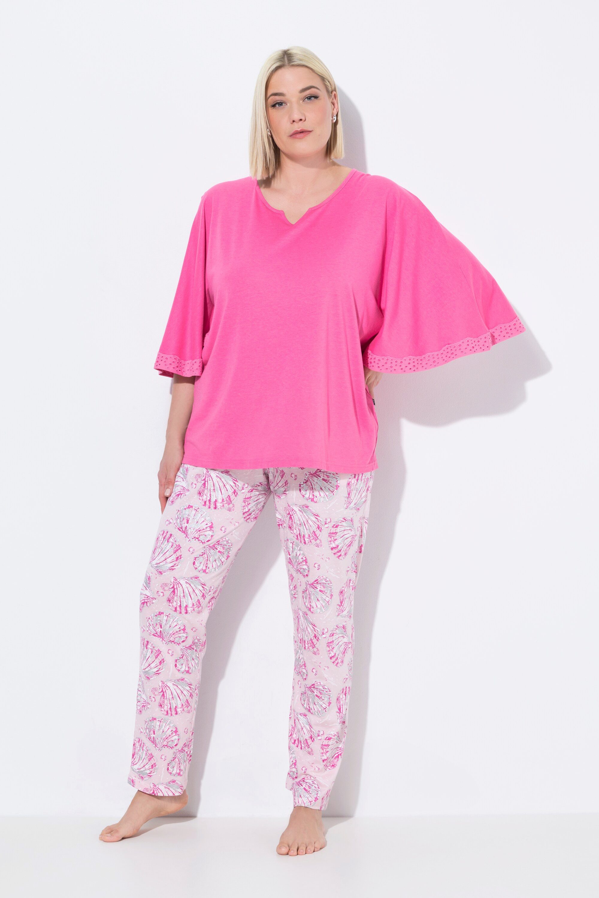 Ulla Popken Pyjama Schlafanzug Muscheln Tunika-Ausschnitt günstig online kaufen