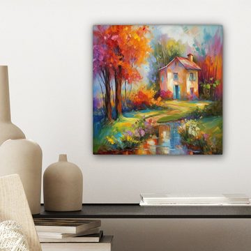OneMillionCanvasses® Leinwandbild Landschaft - Farbenfroh - Ölgemälde - Kunst, (1 St), Leinwand Bilder für Wohnzimmer Schlafzimmer, 20x20 cm
