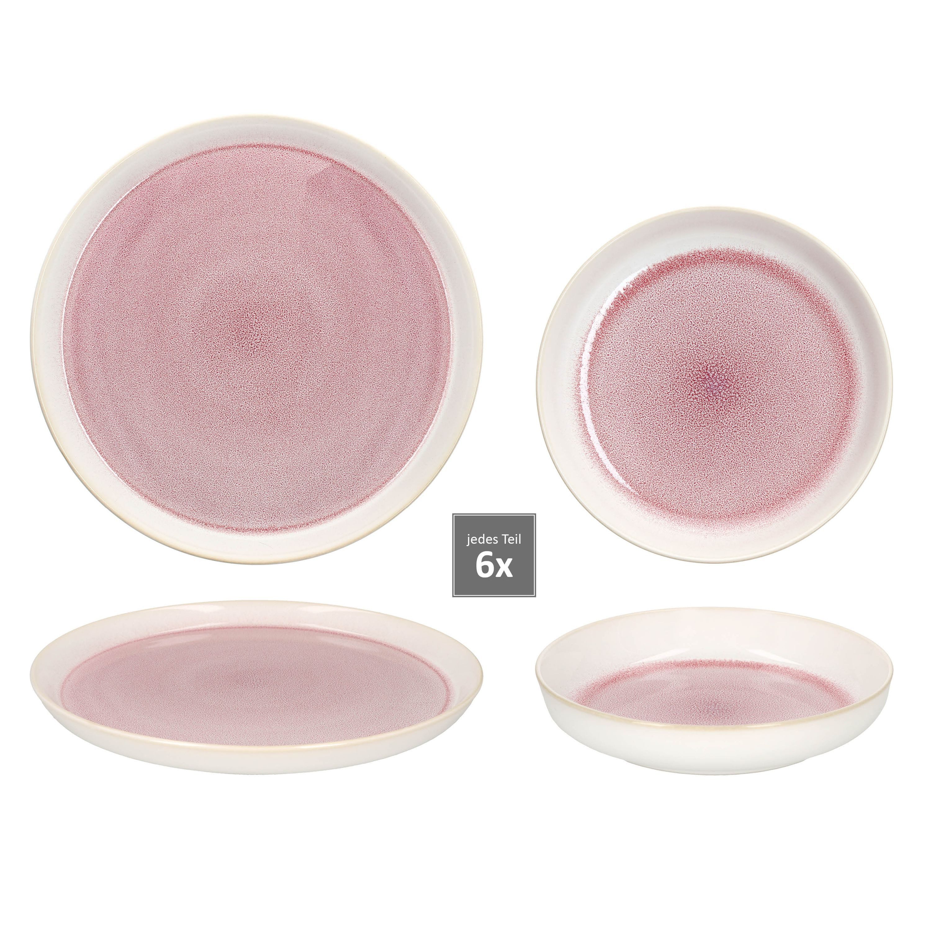 MamboCat Tafelservice 12tlg Tafelservice Reactive Glaze Paris 6 Personen Pink, Steingut – Bild 4 von 5