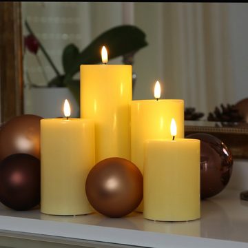 Deluxe Homeart LED-Kerze LED Kerzenset MIA Echtwachs Deluxe 4 Größen gelb mit Batterien Fernb. (5-tlg)
