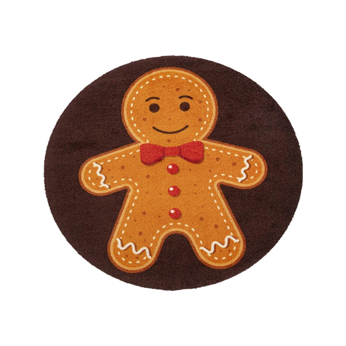 wash+dry by Kleen-Tex Fußmatte wash+dry Schmutzfangmatte Gingerbread Man - ø 90 cm, rund, Höhe: 7 mm