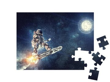 puzzleYOU Puzzle Astronaut beim Surfen am dunklen Himmel, 48 Puzzleteile, puzzleYOU-Kollektionen