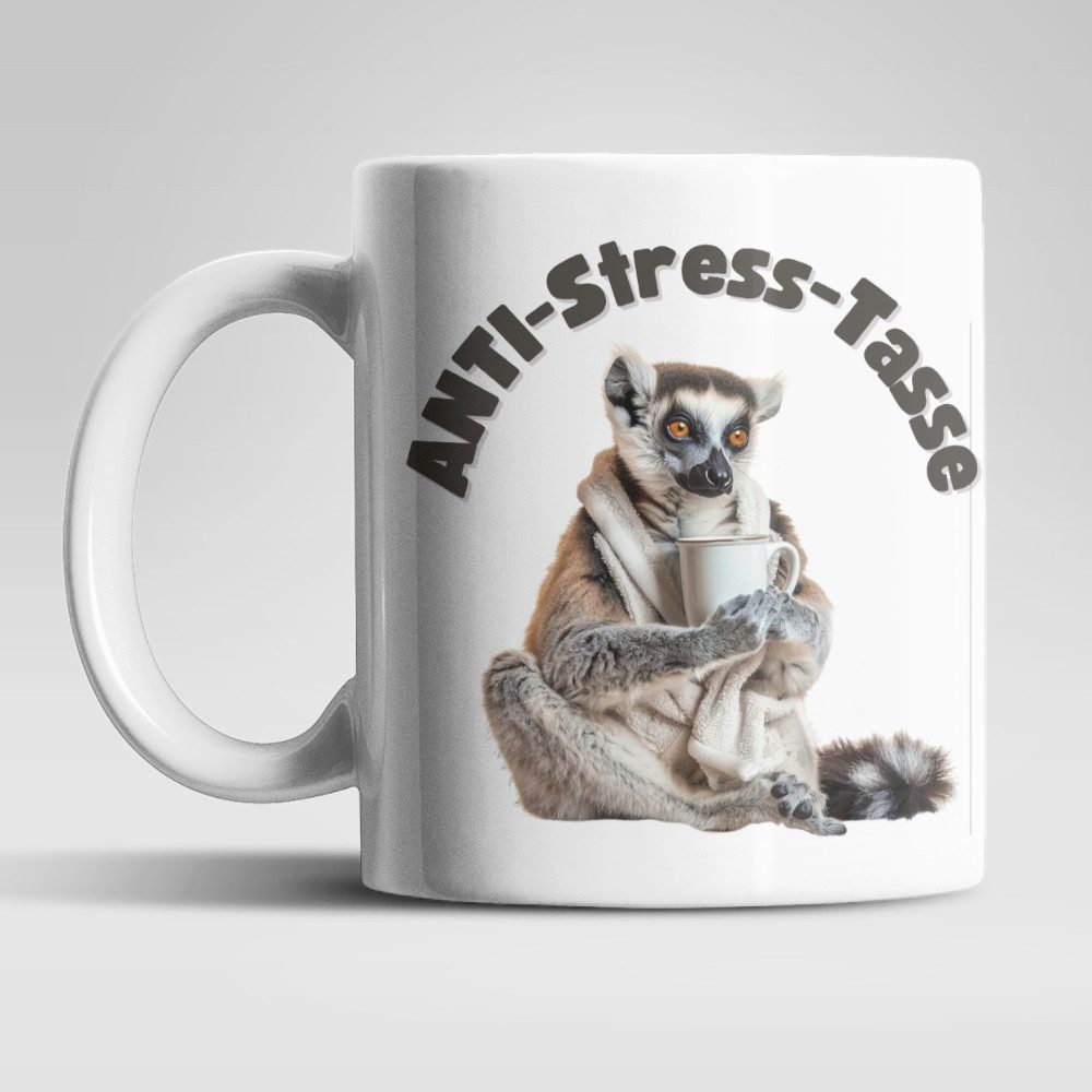 WS-Trend Tasse Anti Stress Lemur Kaffeetasse Teetasse Geschenkidee 330 ml, 4-tlg., Keramik