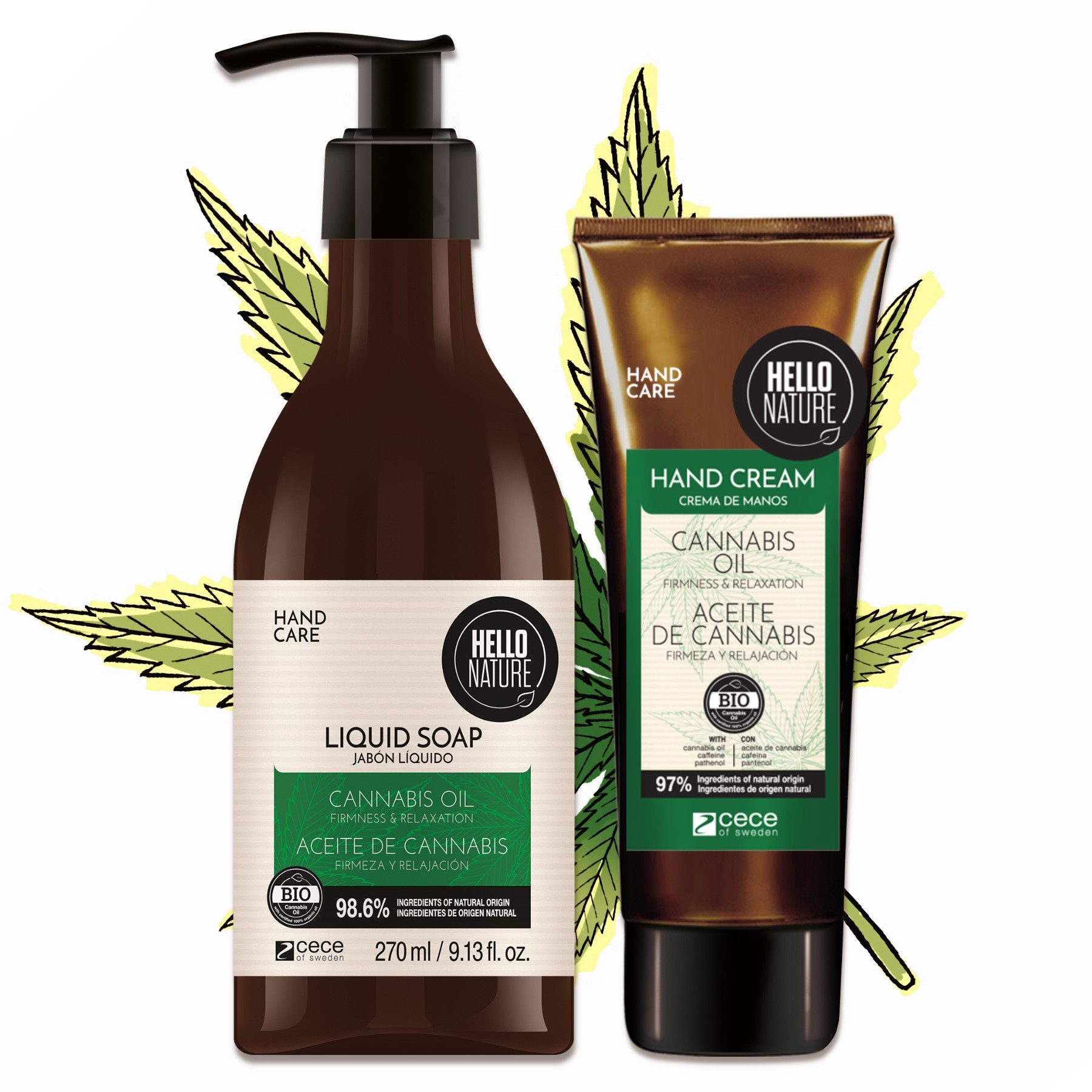 P-Beauty Cosmetic Accessories Handcreme und Handseife Flüssigseife Handpflege Set Hanföl Hello Nature, 2-tlg., Handpflege, Handseife, Handcreme, Hello Nature