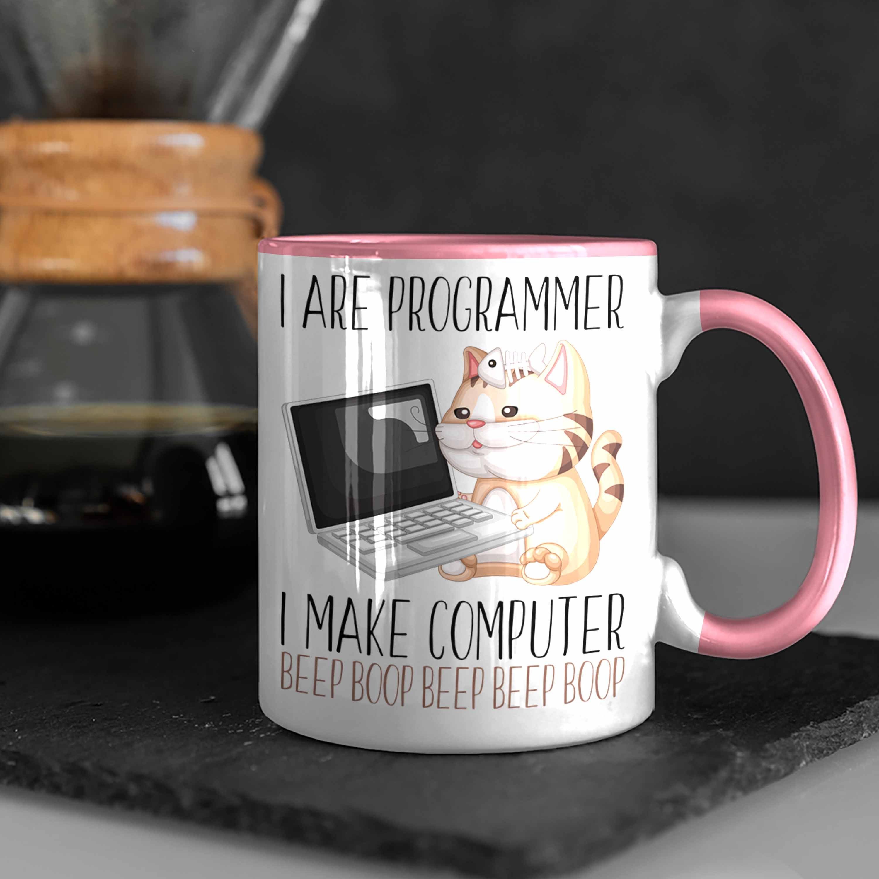 Tasse Tasse Geschenk Programmierer Kaffee-Becher Entwickler IT Techniker Trendation Rosa Ges