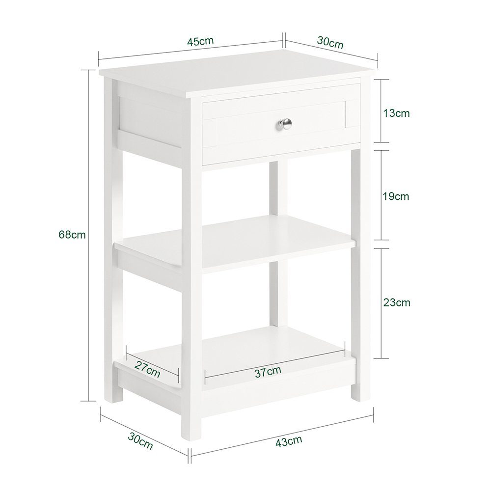 SoBuy Beistelltisch FBT46, Nachtschrank schmal, Wohnzimmertisch, Schlafzimmer Wohnzimmer, Nachttisch Couchtisch Beistelltisch mit 1 Schublade und 2 Ablagen – Bild 4 von 5