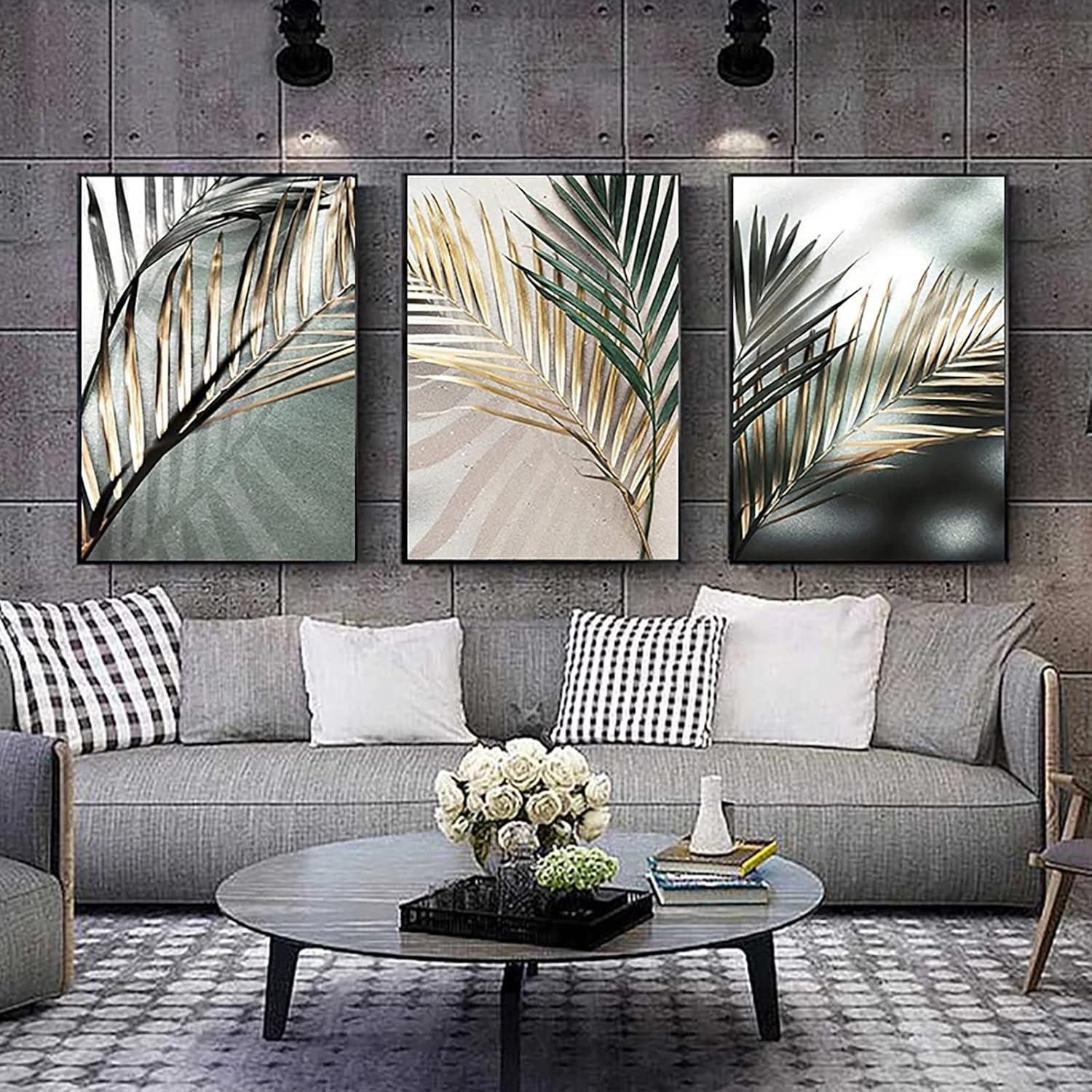 LuxusKollektion Poster Poster 3er Set Abstrakt Gold Blätter Wohnzimmer 50x70cm, (1 St)