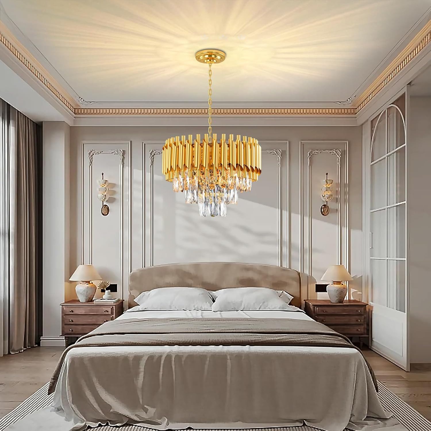 RRBEST Kronleuchter 3 Ebenen Regentropfen Kristall Kronleuchter, für Esszimmer, Küche, Wohnzimmer, Schlafzimmer