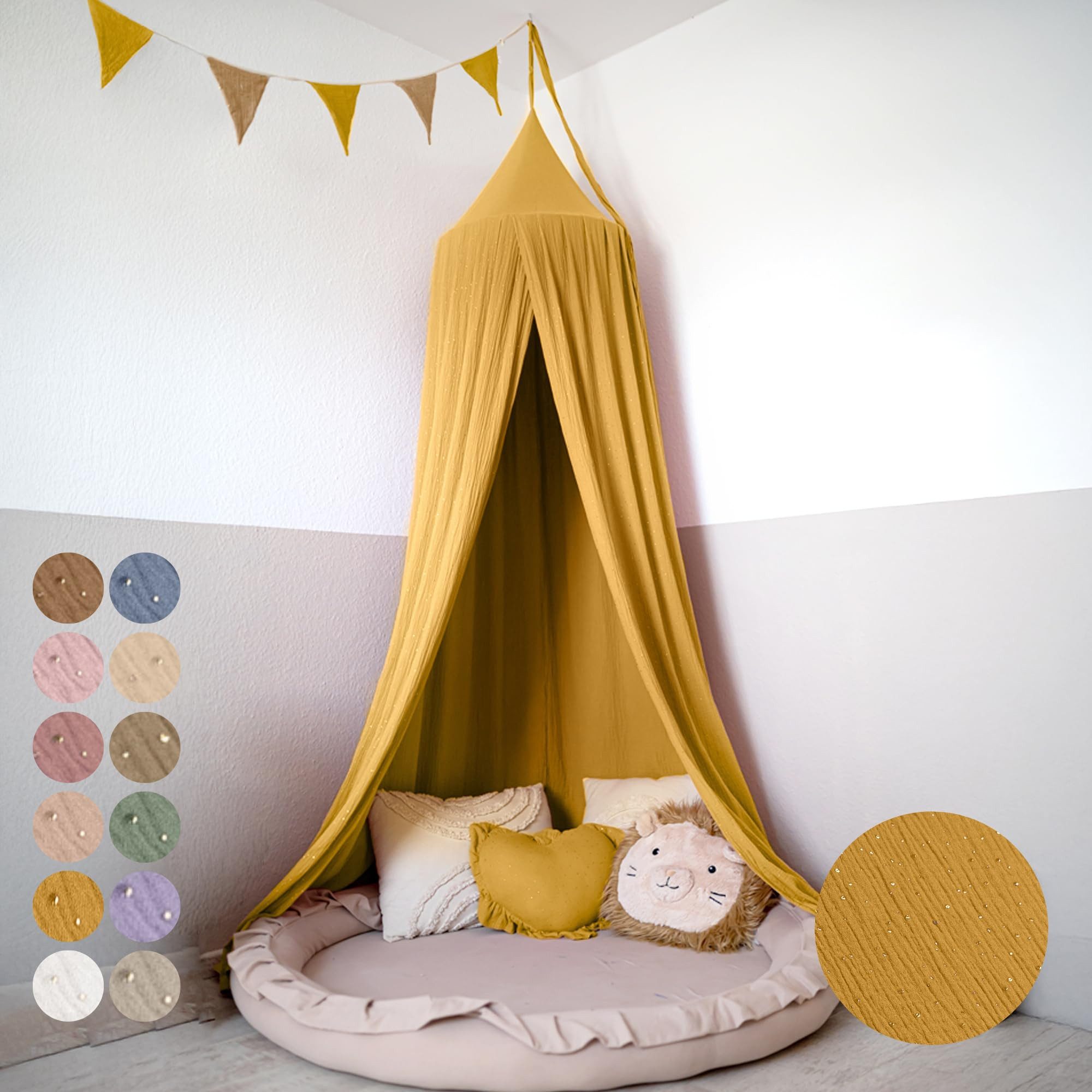 lilimaus Betthimmel Hochwertiger Baldachin Betthimmel Kinderzimmer, Gold Applikation, Stilvoller Baldachin für Baby- und Kinderzimmer