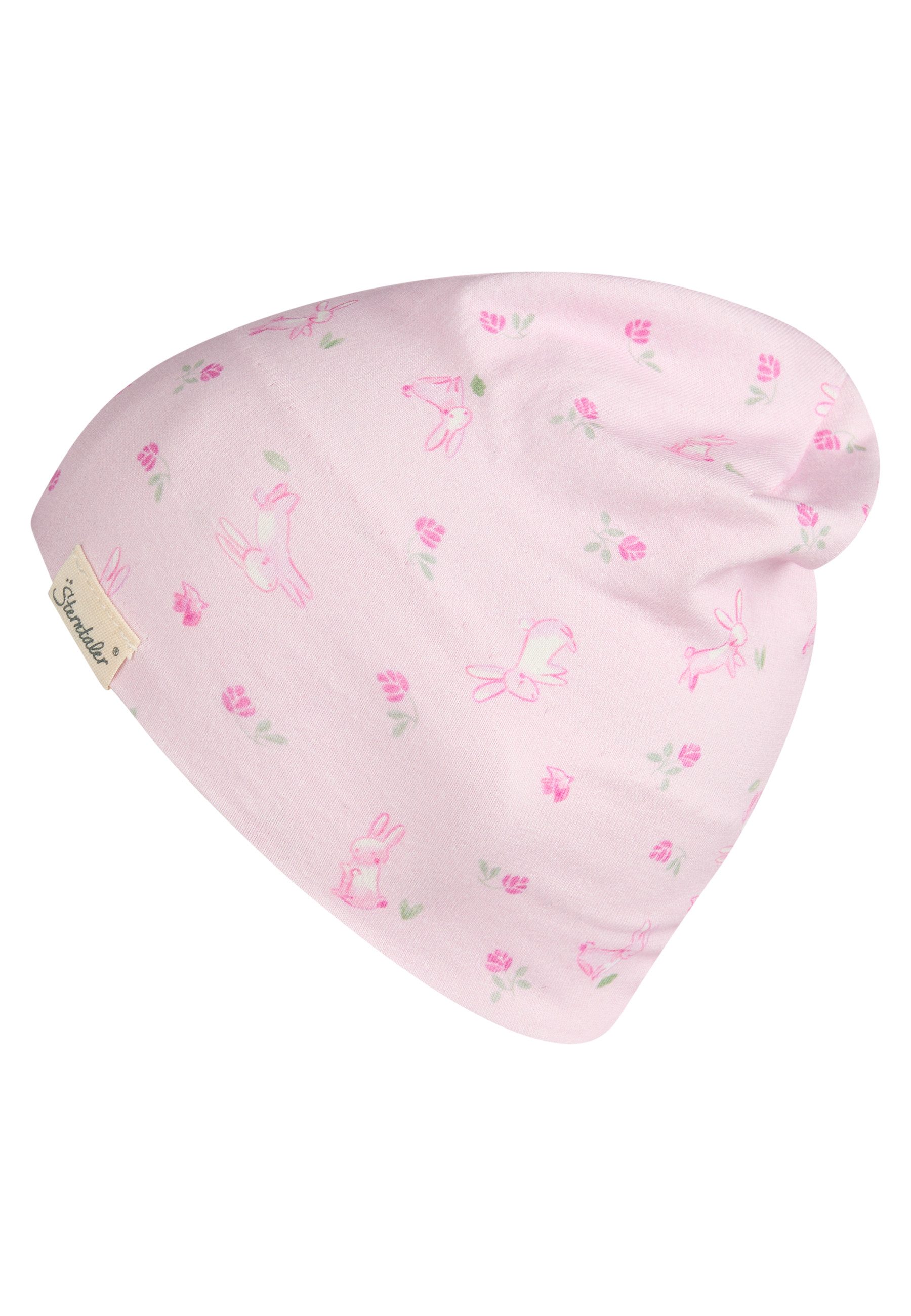 Sterntaler® Beanie Beanie Hasen (1-St) Beanie aus Baumwolljersey mit Hasenprint, zwei Tragevarianten