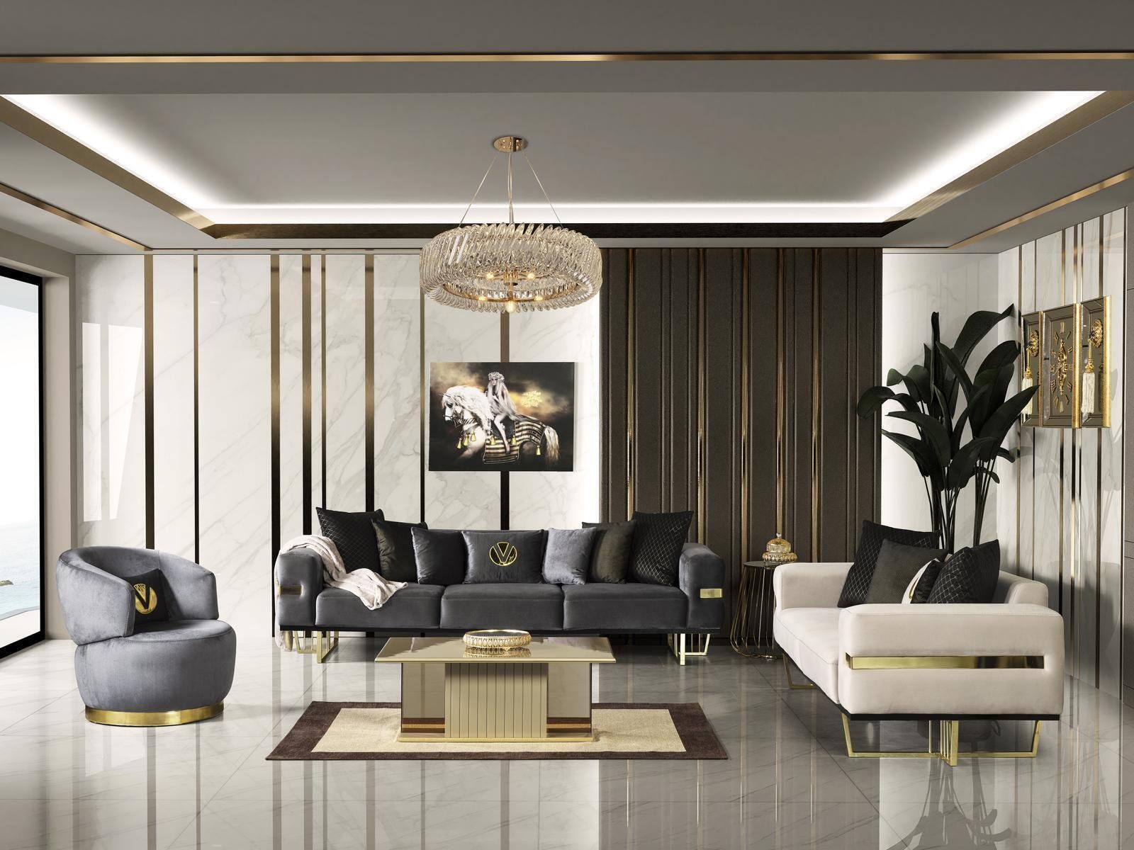 JVmoebel Wohnzimmer-Set Luxus Sofagarnitur Couch Stoffsofa Möbel Einrichtung 4tlg. Set Gruppe, (4-St) | Wohnwände