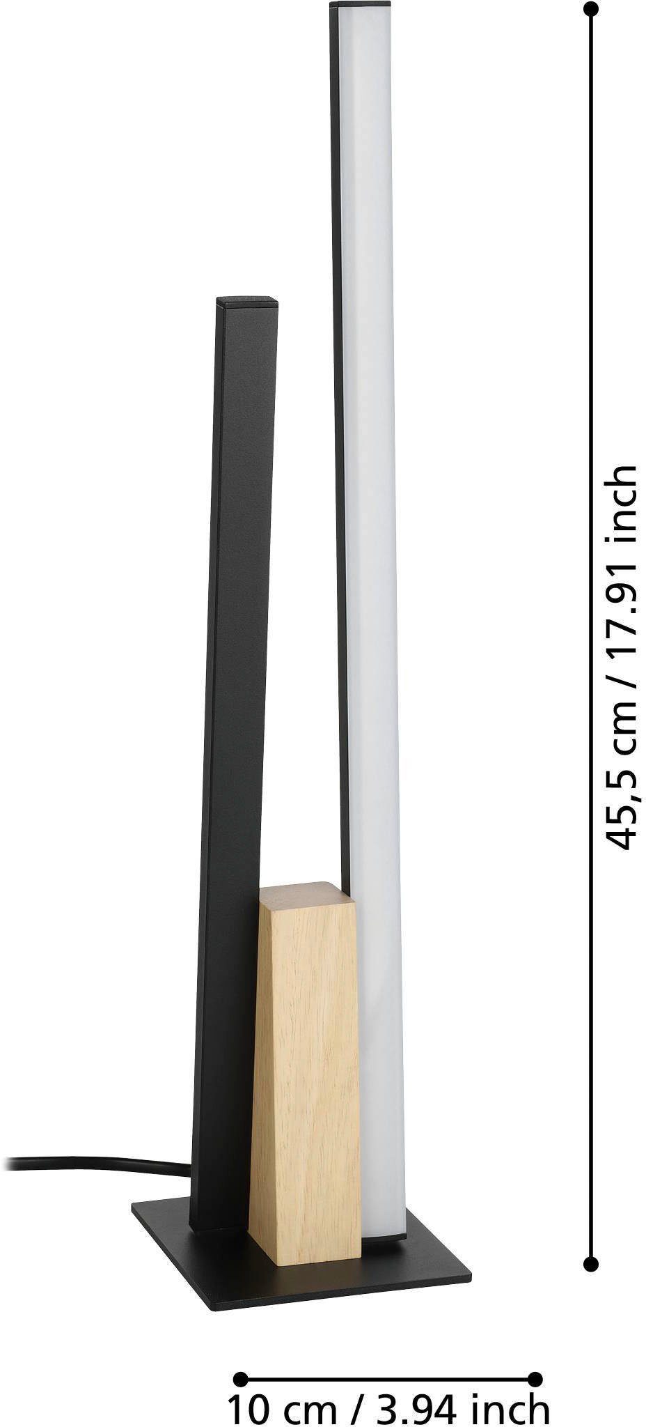 EGLO Tischleuchte PANAGRIA, - Warmweiß integriert, braun LED Tischleuchte Holz Stahl, aus und Warmweiß, fest Alu, schwarz in