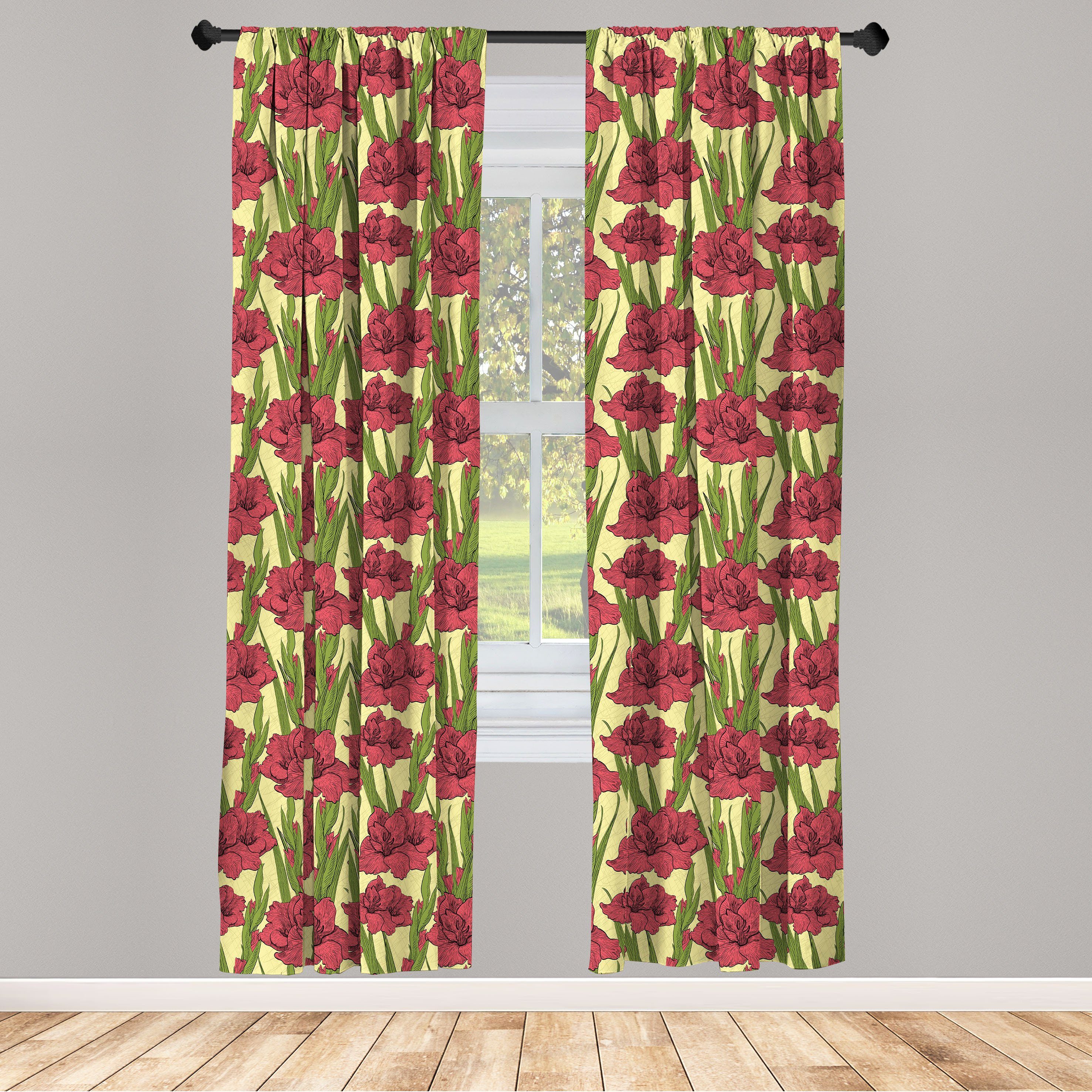 Gardine Vorhang für Wohnzimmer Schlafzimmer Dekor, Abakuhaus, Microfaser, Blume Gladiolen Muster