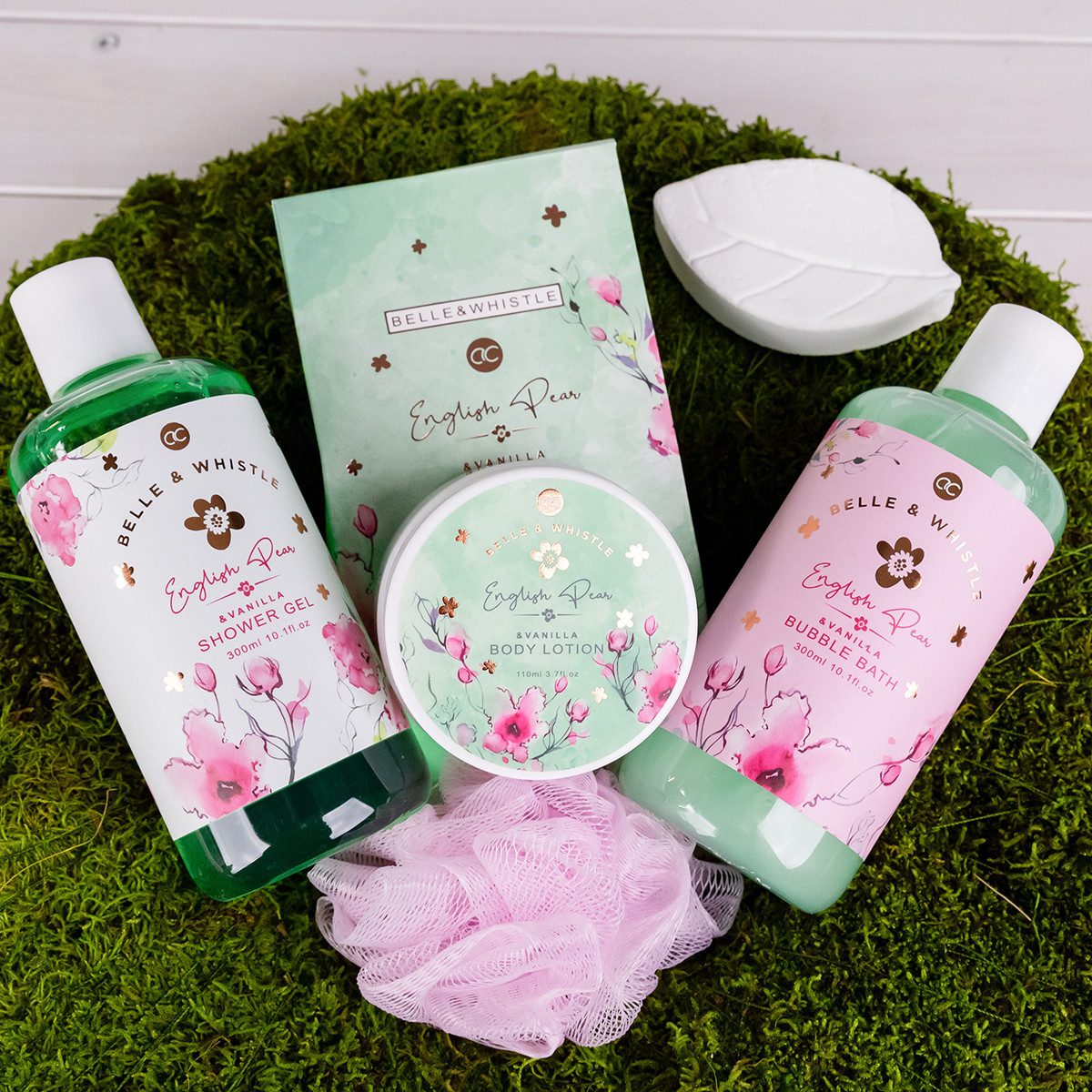 ACCENTRA Hautreinigungs-Set Belle & Whistle 1085 ml, 5-tlg., Badeset – Pflegeset in Blechwanne, English Pear & Vanilla