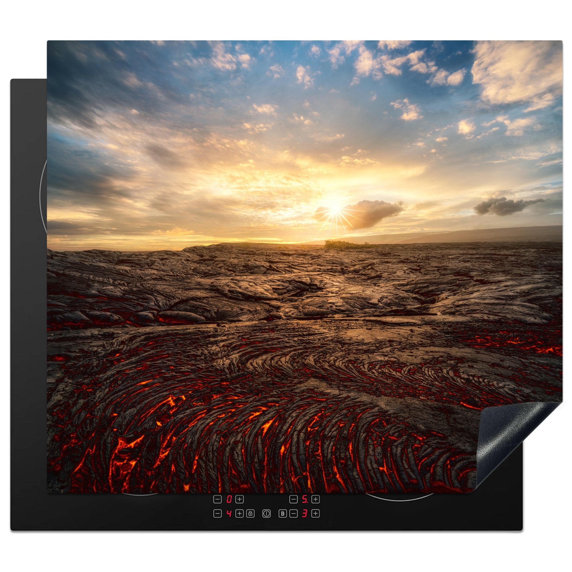 farbenfrohen Himmel (1 nutzbar, 60x52 Vinyl, für MuchoWow einen Mobile Ein Arbeitsfläche Ceranfeldabdeckung Herdblende-/Abdeckplatte cm, tlg), Hawaii, im Sonnenuntergang sorgt