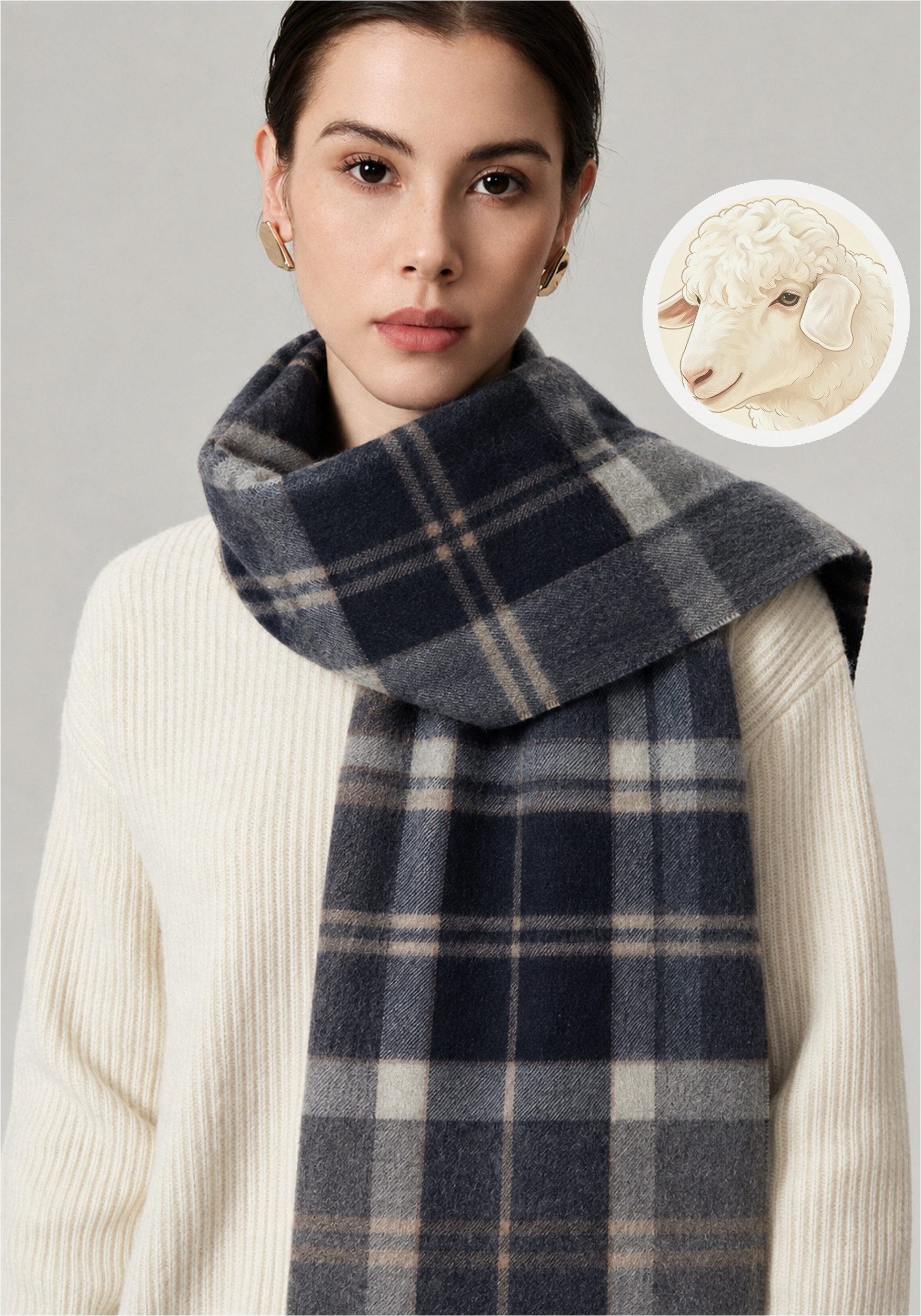 Mutig Wollschal Damen Wollschal 100% Wolle, Karierter Winterschal für Damen, (Lange Damen-Schals, Oversized Schal mit Fransen), Weich und Warm, Große Tücher und Wraps, Tartan-Schal, 180 x 30 cm