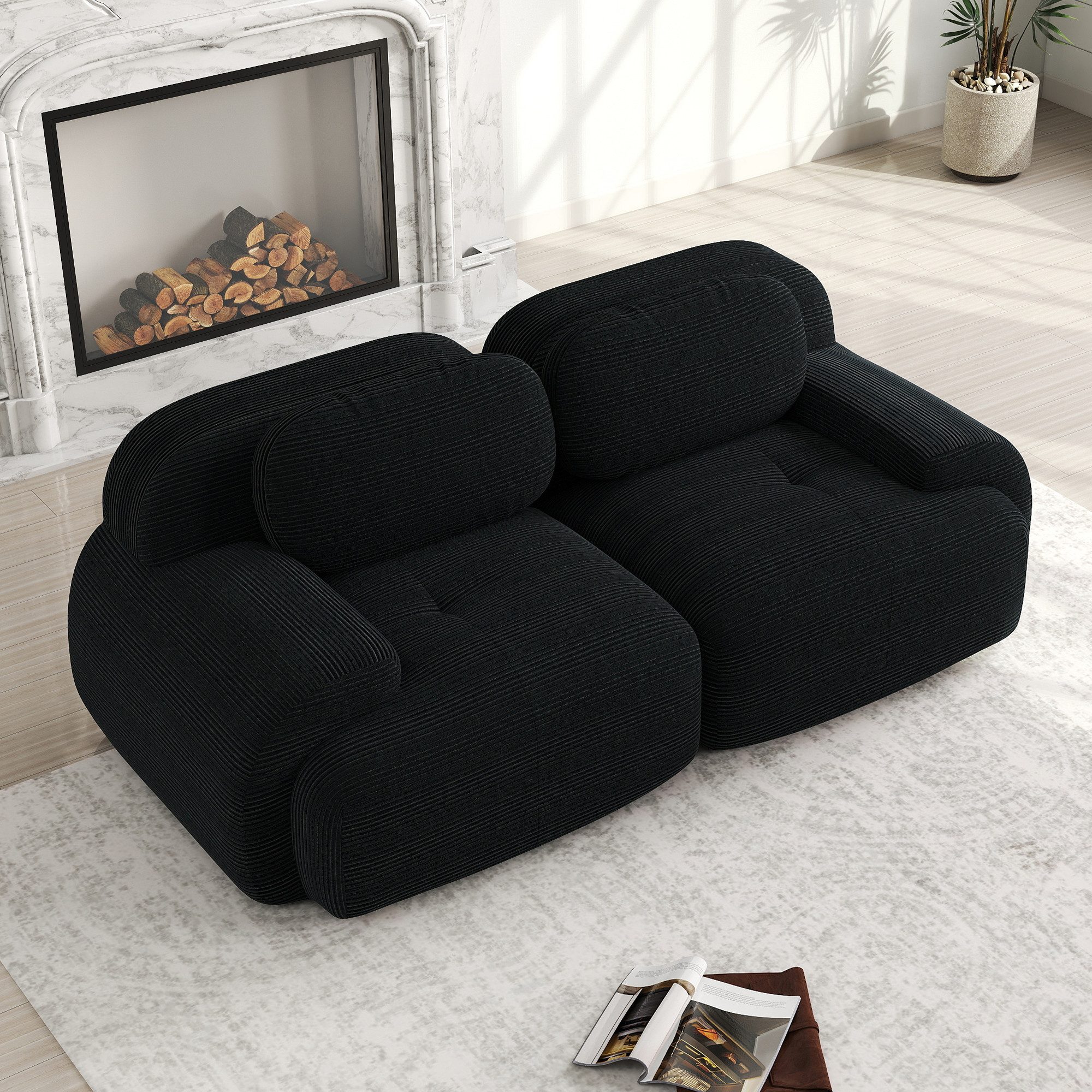 HAUSS SPOLE Loungesofa aus Cordstoff,Rahmenlos Loveseat-Sofa Zweisitzer mit Armlehnen,Schwarz