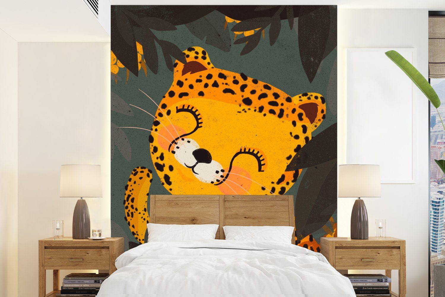 MuchoWow Fototapete Gepard - Tiere - Dschungel - Kinder, Matt, bedruckt, (4 St), Montagefertig Vinyl Tapete für Wohnzimmer, Wandtapete