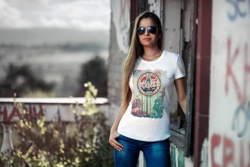 Neverless Print-Shirt Damen T-Shirt California Beach Sunset Palmen Retro Slim Fit Neverless® mit Print