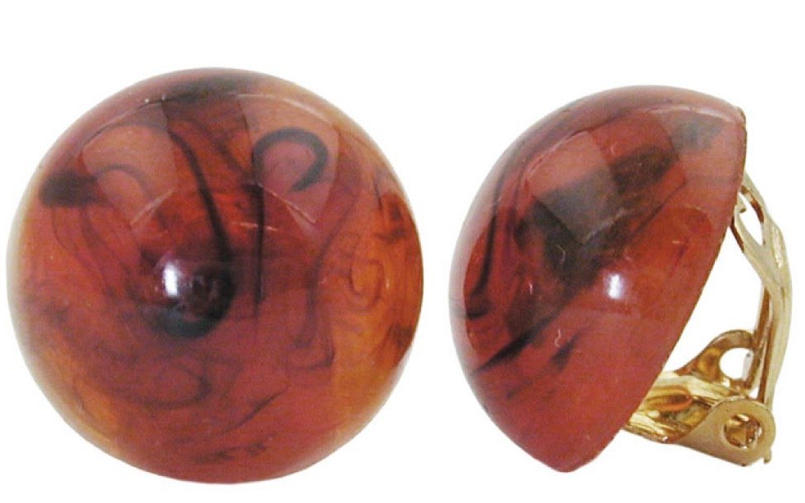 unbespielt Paar Ohrclips Modeschmuck Ohrringe braun-marmoriert glänzend Kunststoff 18 mm, Modeschmuck für Damen