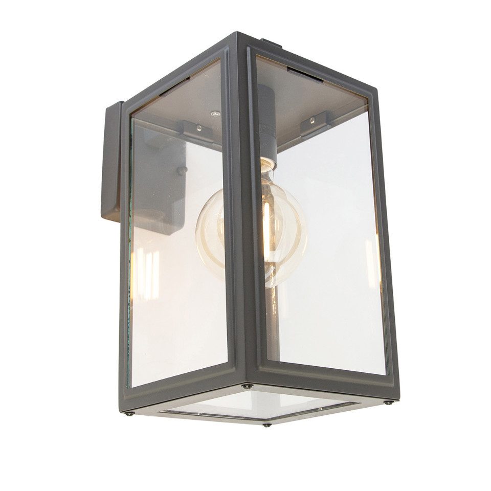 Qazqa Außen-Wandleuchte Sutton, Dimmbar, LED wechselbar, Extra-Warmweiß, QAZQA Außen Wand­leuchte, e27, Dunkelgrau, Edelstahl, Landhaus