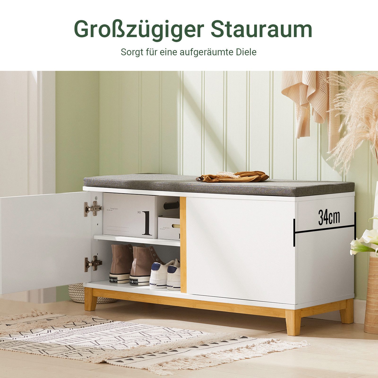 SoBuy Schuhbank FSR117, Schuhtruhe Sitzkommode Schuhregal mit sitzbank Sitzbank schmal, mit Sitzfläche Garderobenbank Sitzbank mit Stauraum Dielenbank