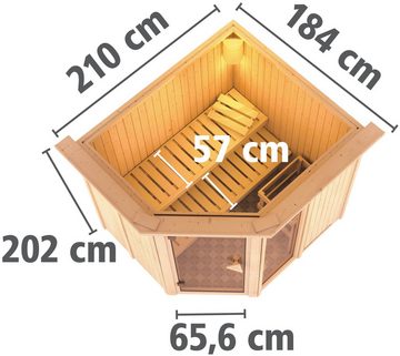 Karibu Sauna Frigga 2, BxTxH: 210 x 184 x 202 cm, 68 mm, (Set) 9-kW-Ofen mit externer Steuerung