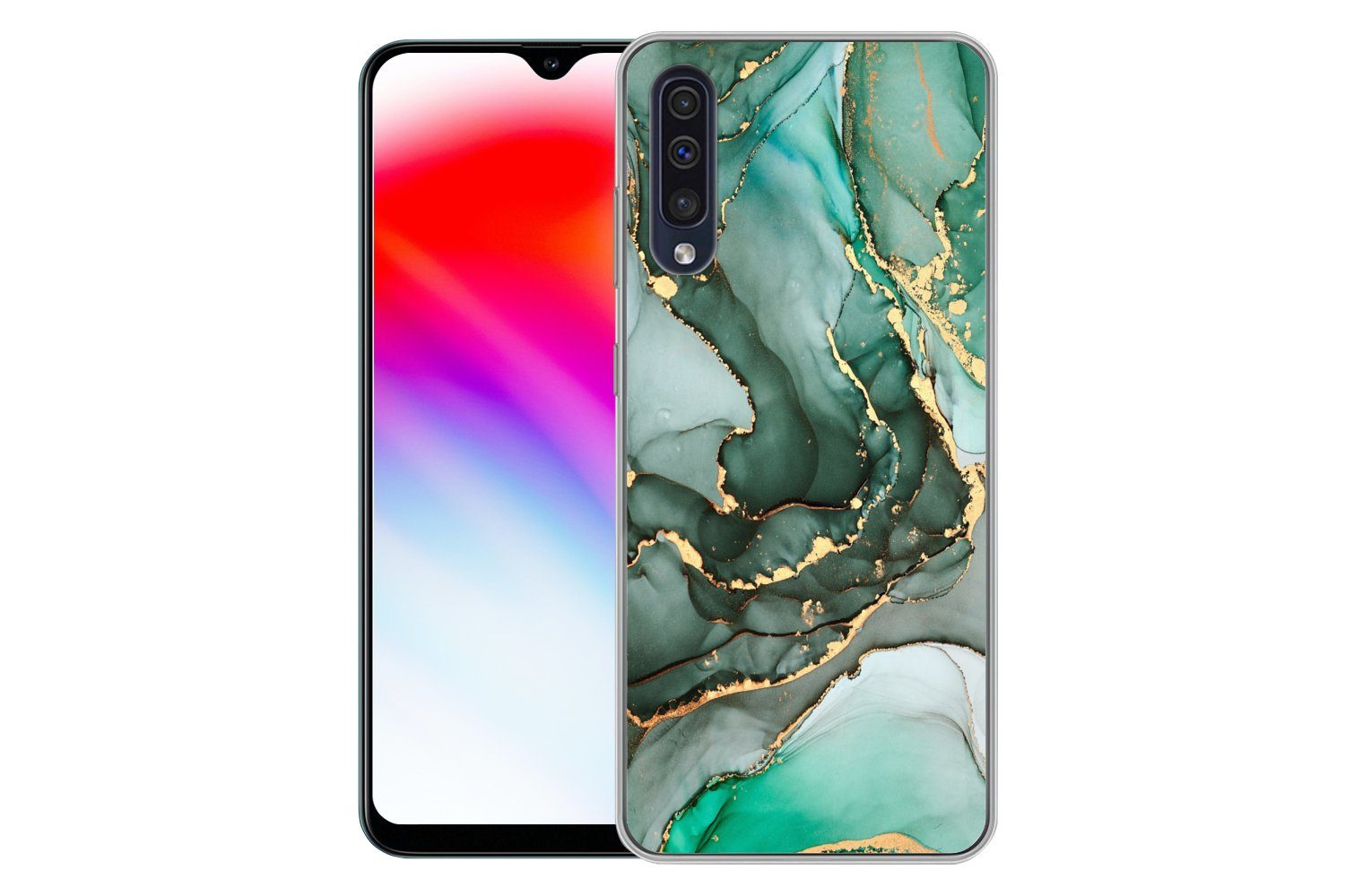 MuchoWow Handyhülle für Samsung Galaxy A50 Gold - Marmor - Grün - Luxus - Marmoroptik - Gr, Smartphone-Bumper, Print, Handy Schutzhülle Dünn