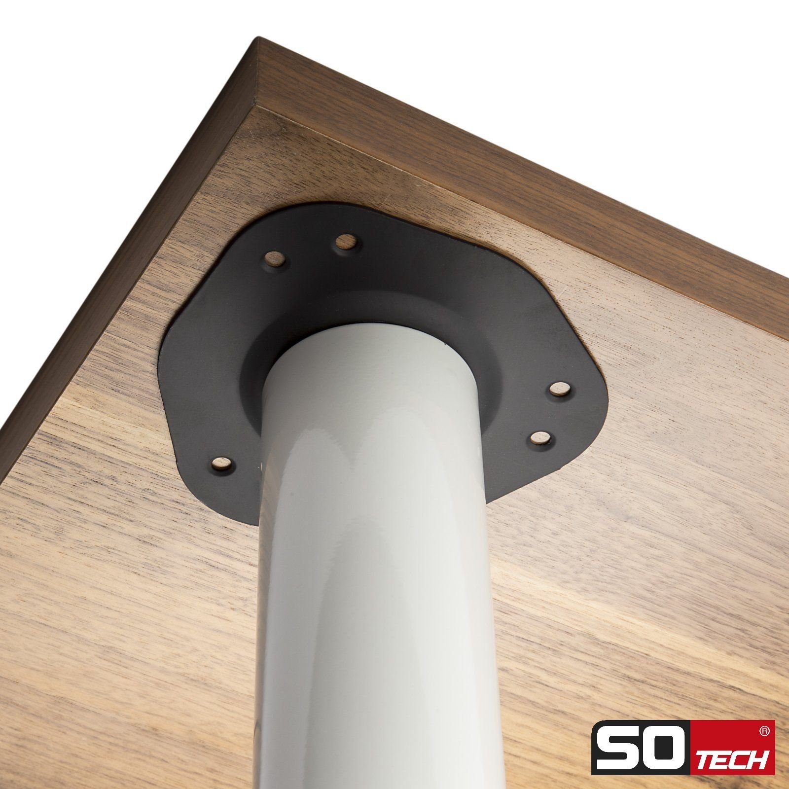 SO-TECH® Tischbein Ø 60 mm, belastbar bis 75 kg pro Stück, höhenverstellbar, Höhe 71 cm, Stahl, weiß, 4x
