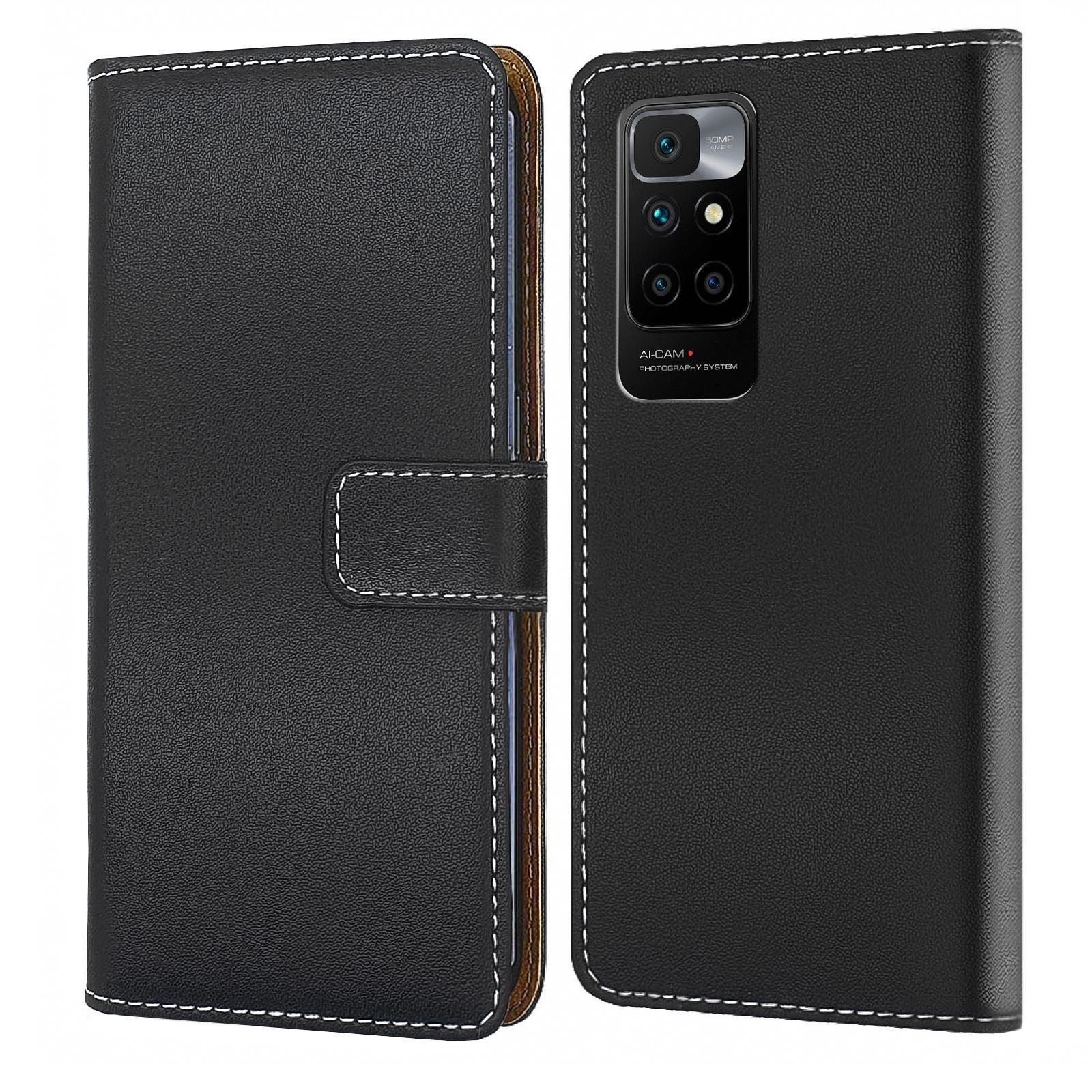 Numerva Handyhülle Bookstyle Etui Handytasche Schutzhülle für Xiaomi Redmi 10, Klapphülle Flip Cover Schwarz