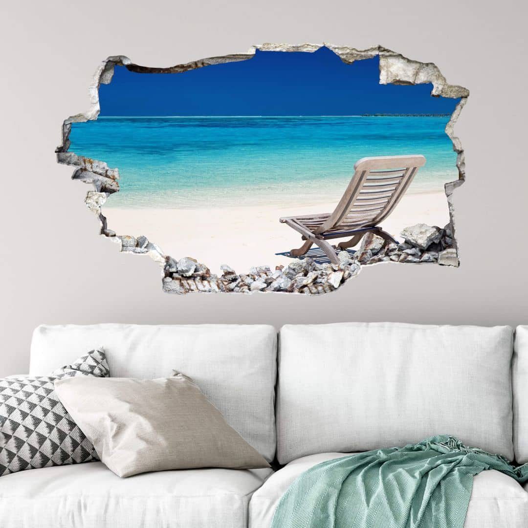 K&L Wall Art Wandtattoo 3D Wandtattoo Aufkleber Strand Panorama Meeresufer Maritime Wandsticker, Mauerdurchbruch Wandbild selbstklebend